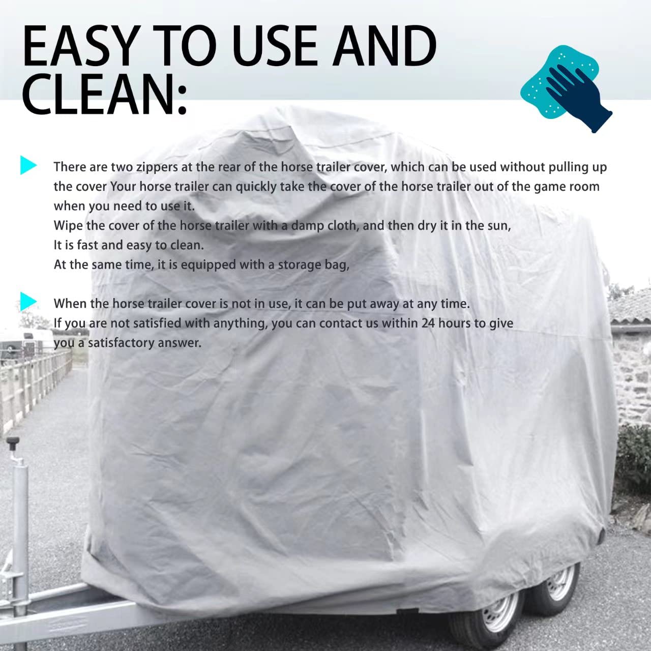 Heavy Duty Horse Trailer Cover - 420D Oxford Waterproof UV Resistant Dustproof Pull Trailer Cover with Storage Bag (14x8x10ft) - Perfect for Outdoor Horse Transport & Long-Term Stable Storage
