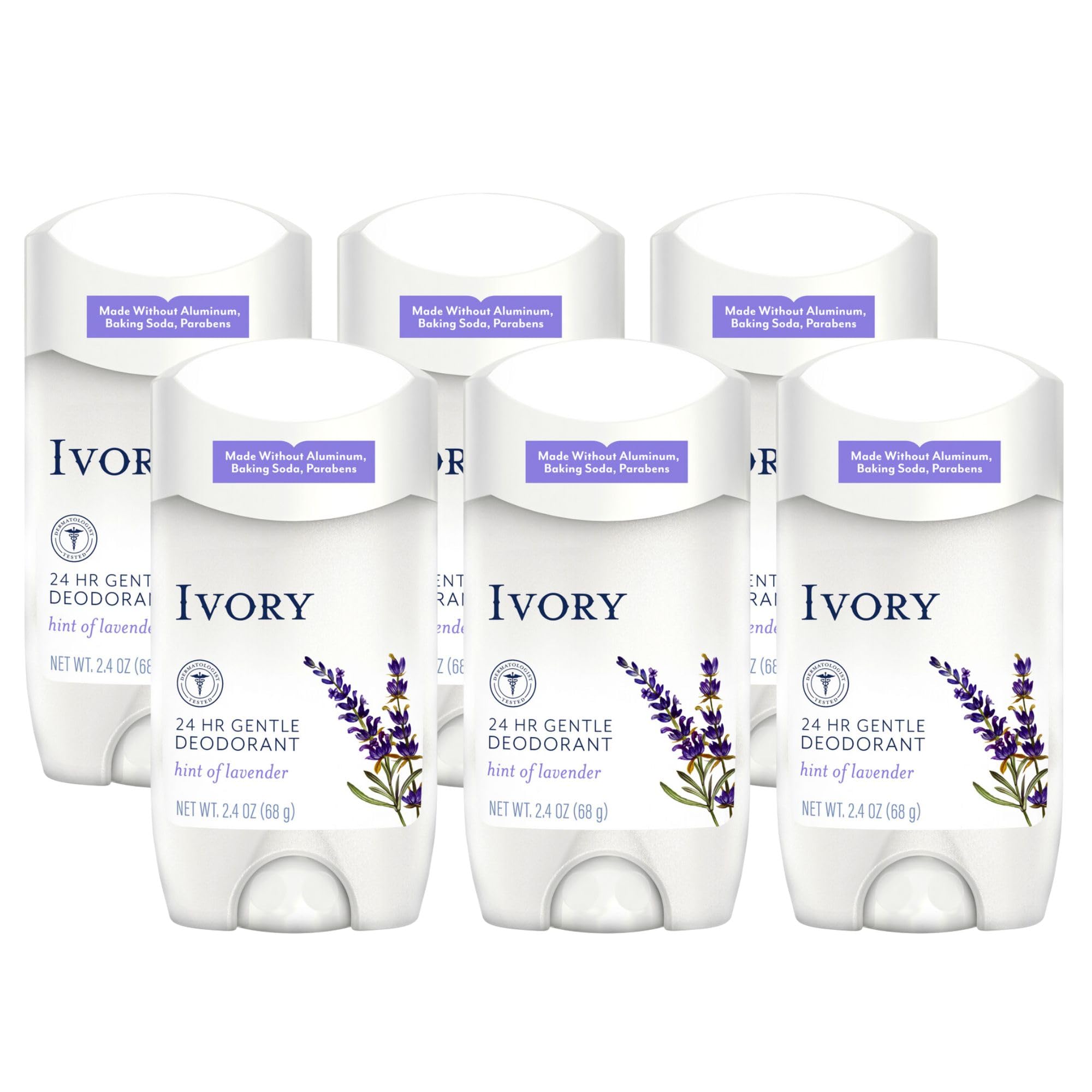 Natural Lavender Deodorant for Women & Men - Aluminum Free, Baking Soda Free, Paraben Free - 24 Hour Odor Protection - Dermatologist Tested - 2.4oz (Pack of 6) - Perfect for Gym, Work & Daily Freshness
