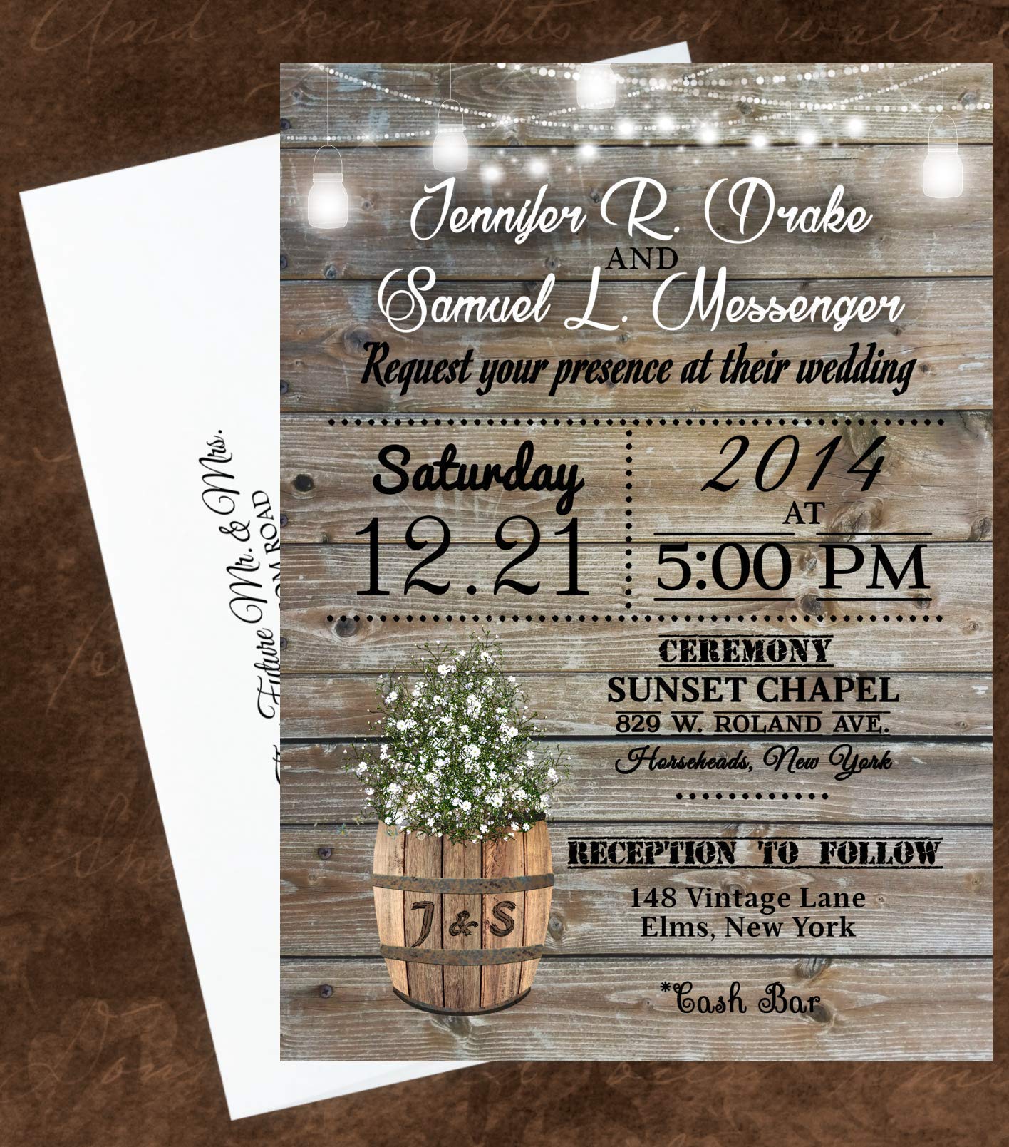 Custom Rustic Wedding Invitations Set of 50 - Personalized Handmade Cards with Matching Envelopes - Perfect for Country Weddings, Barn Weddings & Vintage Themed Celebrations