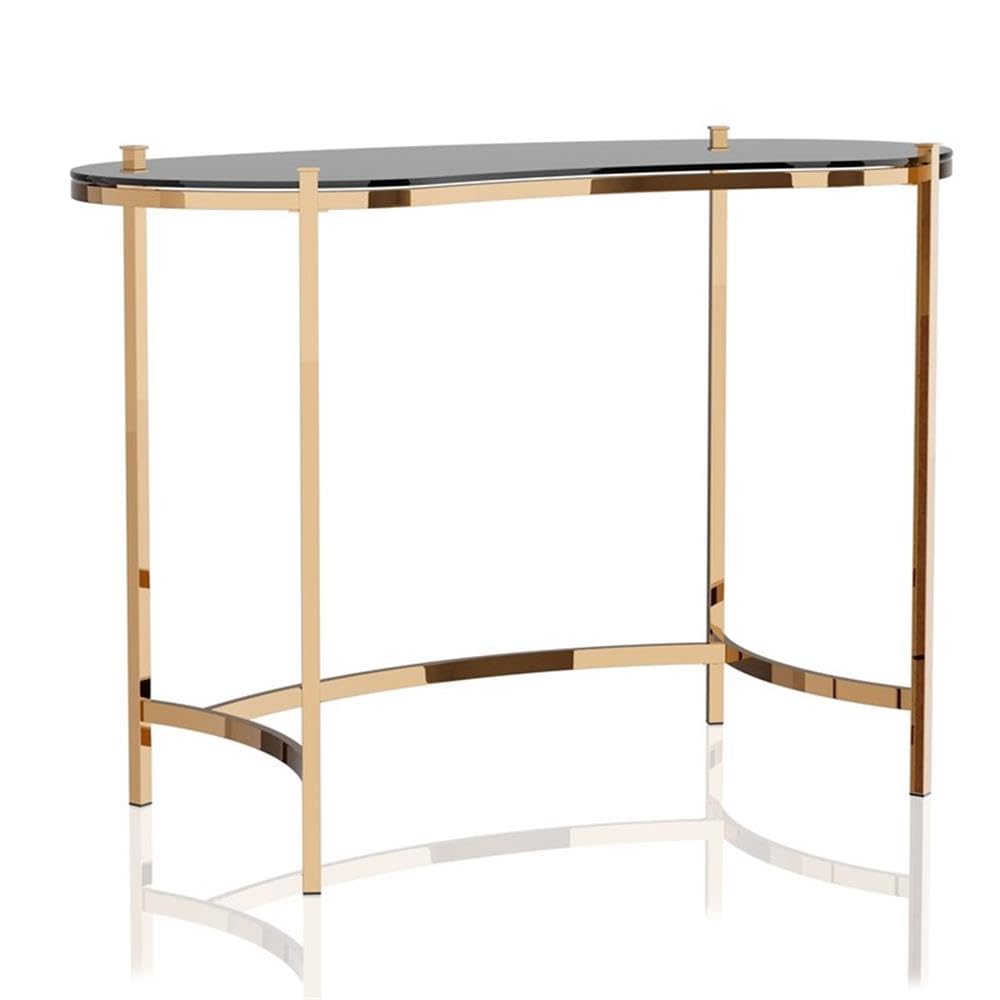 BOWERY HILL Modern Gold Glass Top Console Table - Elegant Entryway & Living Room Furniture for Home Decor