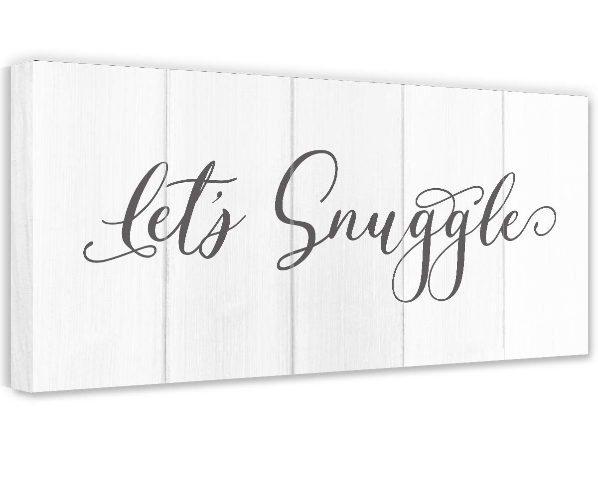 Let's Snuggle Romantic Couples Wall Art - 12x24 Canvas Wood Print for Bedroom Decor Above Bed, Housewarming Gift for New Home | Perfect for Valentine's Day, Anniversary & Cozy Bedroom Aesthetics