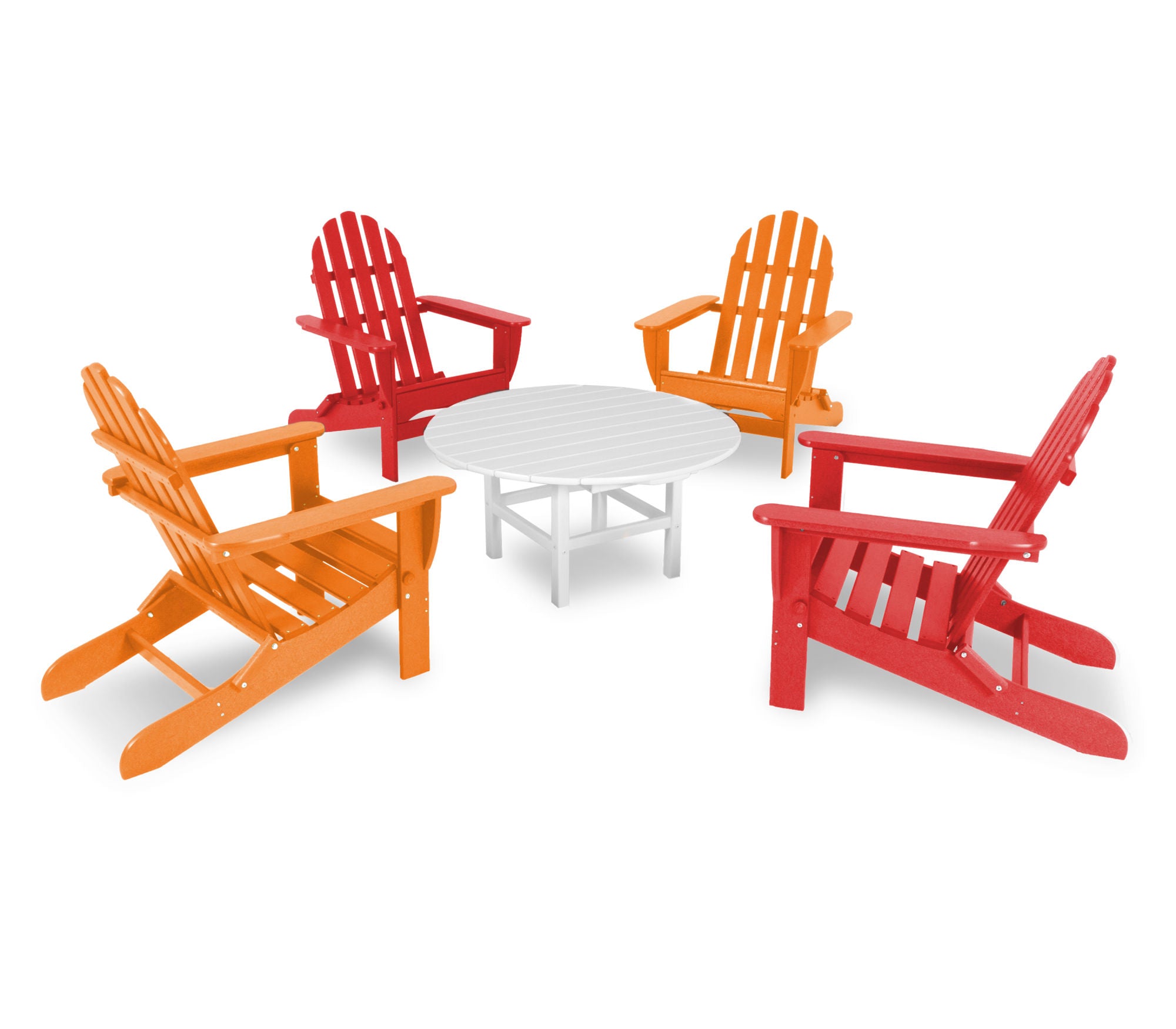 POLYWOOD Classic Folding Adirondack 5-Piece Outdoor Patio Conversation Set - Perfect for Backyard, Poolside, and Garden Relaxation