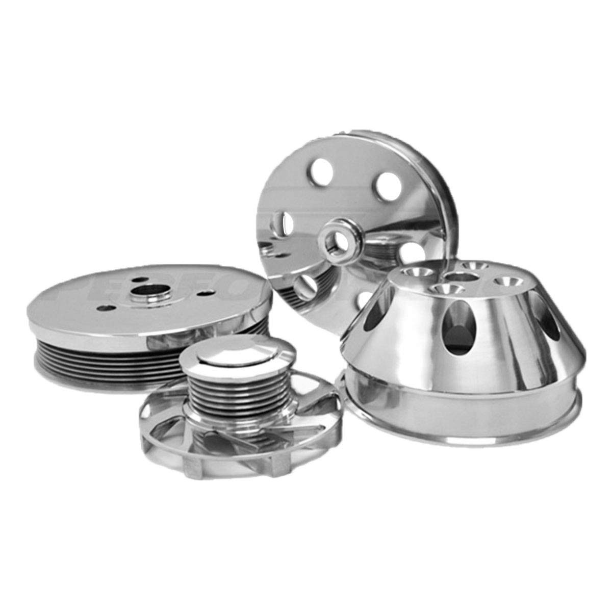 Chevy SB Small Block Billet Short Water Pump Serpentine Pulley Set - CNC Machined Aluminum for Chevy 283 327 350 400 - Perfect for Performance Upgrades & Engine Builds