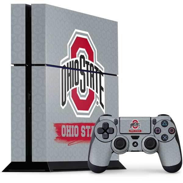 Official Ohio State University Distressed Logo Gaming Skin Decal for PS4 Console & Controller Bundle - Compatible with PlayStation 4 - Perfect for Game Room Decor, Gamer Gifts & College Football Fan Accessories