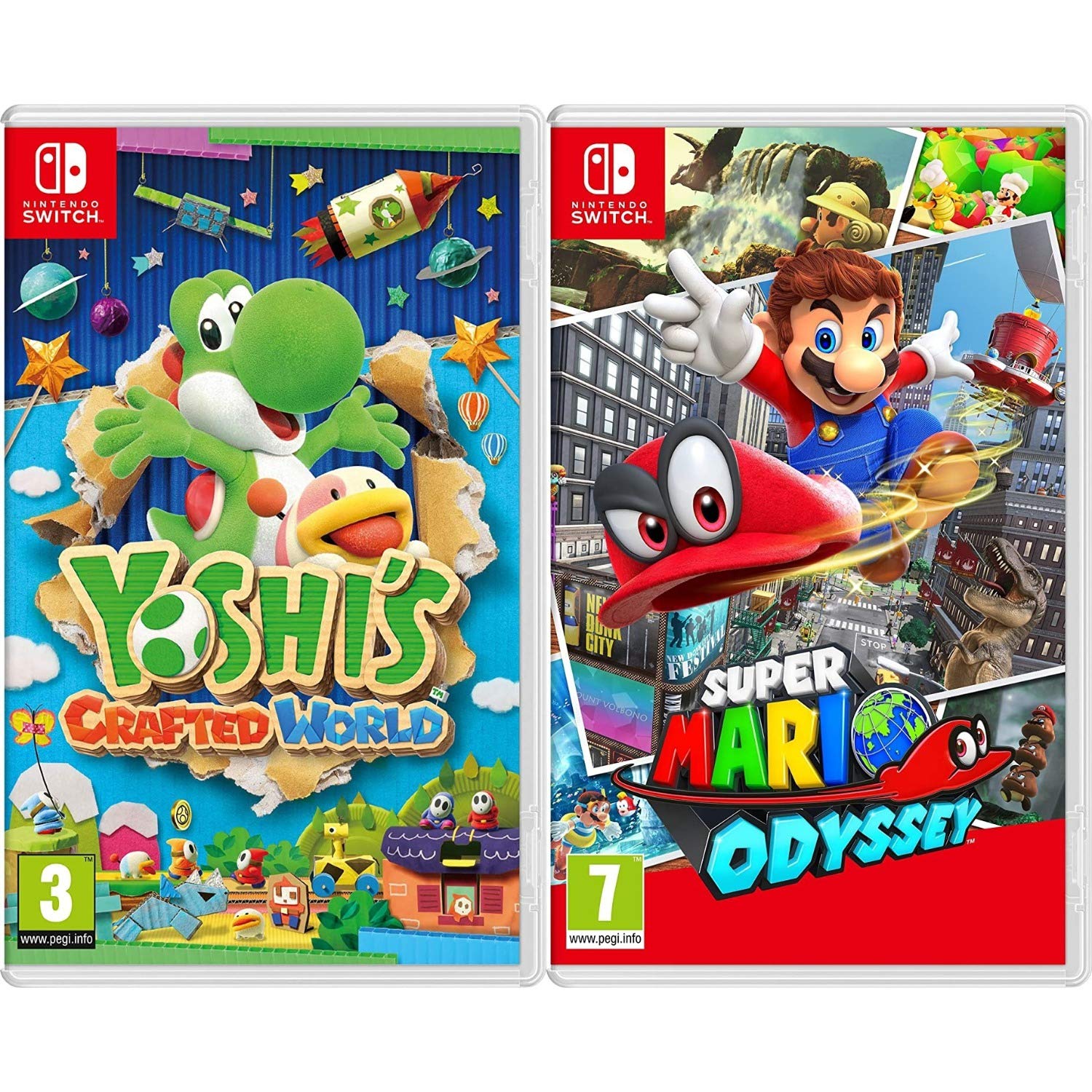 Yoshi's Crafted World & Super Mario Odyssey Bundle - 2 Nintendo Switch Games for Kids & Adults - Perfect for Family Game Nights & Travel Entertainment