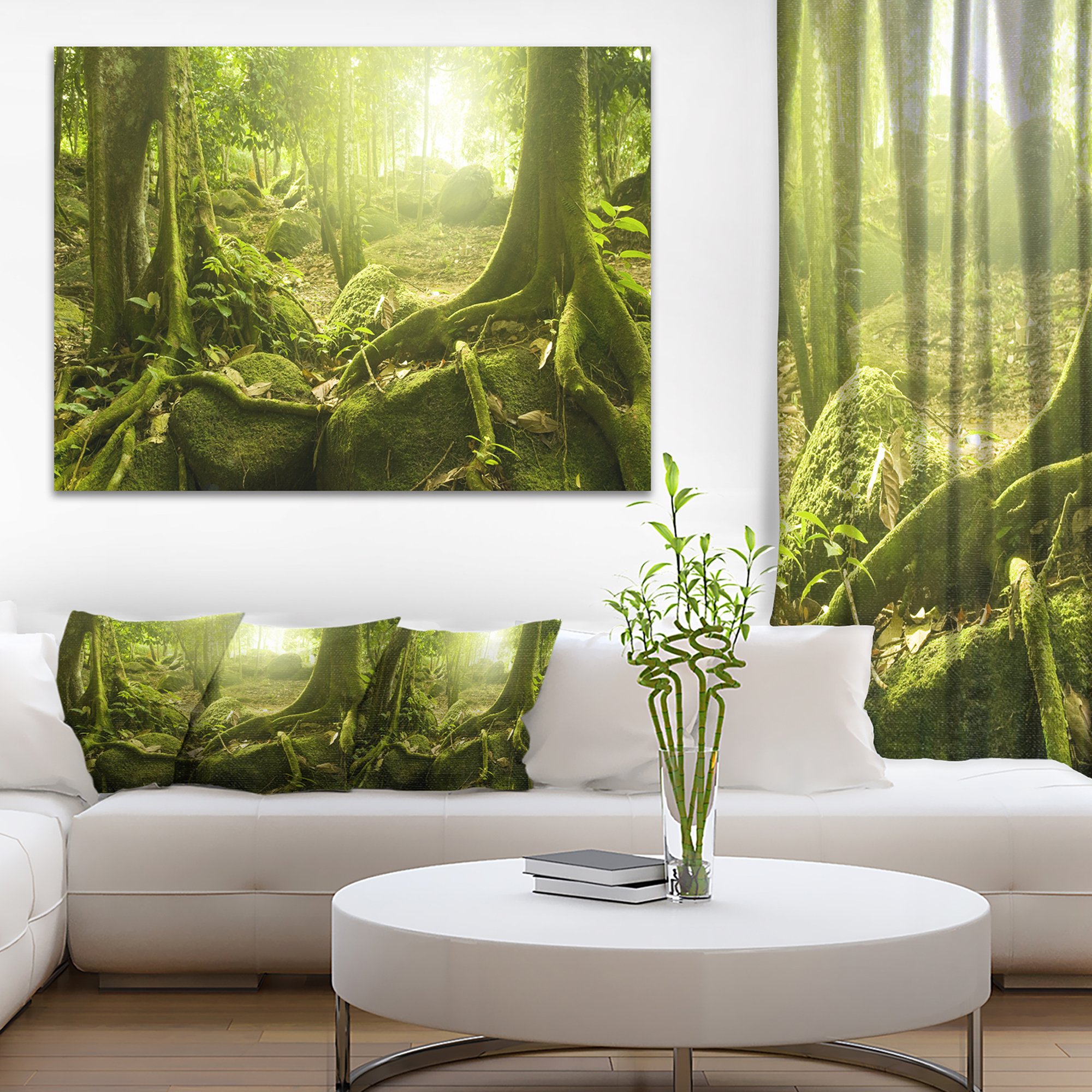 Green Forest with Sun Landscape Photography Canvas Print - Nature Wall Art for Living Room, Bedroom & Office Decor