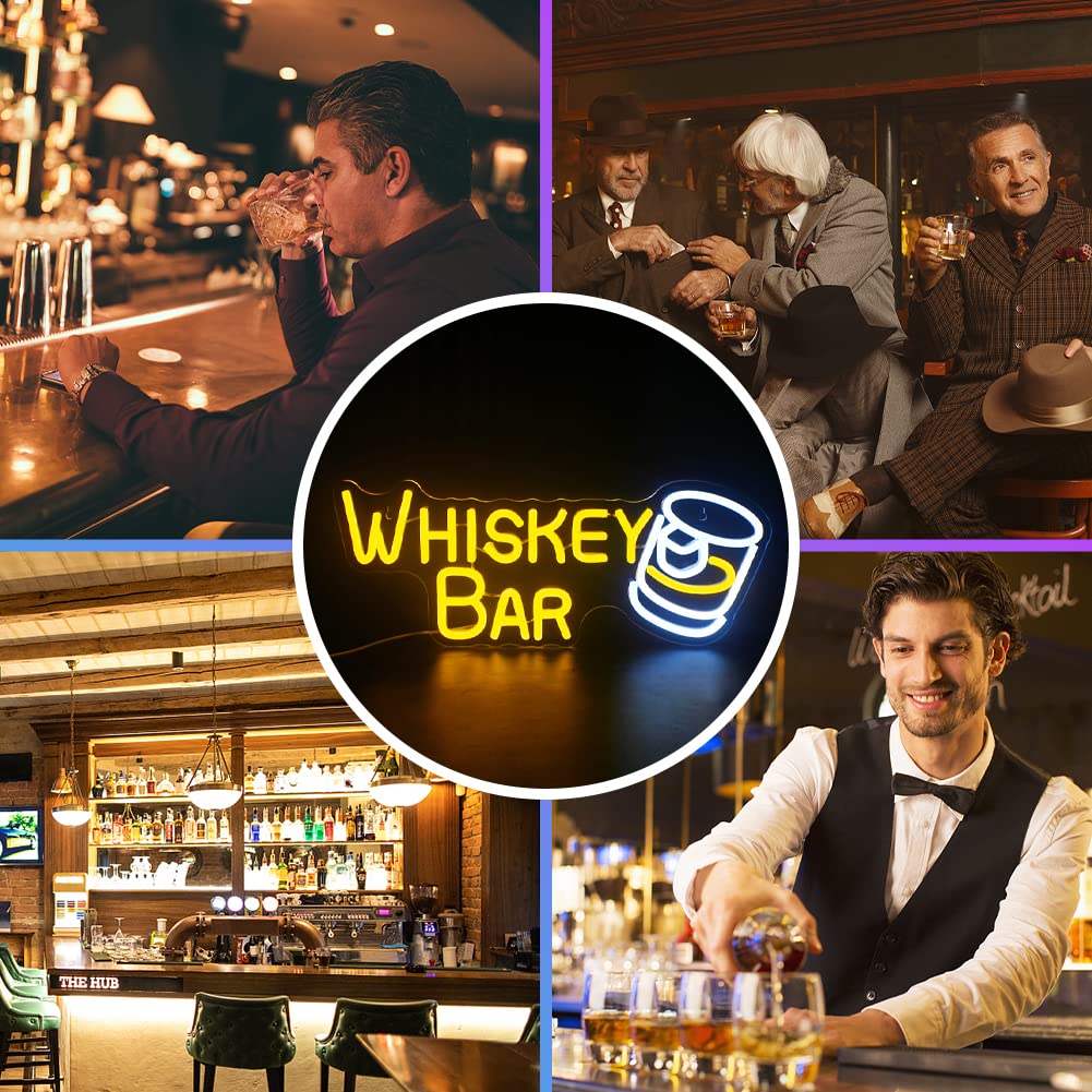 Whiskey Bar Neon Sign - LED Wall Decor for Home Bar, Restaurant & Man Cave - Custom Beer Cafe & Bistro Lighting - Perfect for Parties & Gifts (Use for Bars, Game Rooms & Wedding Decor)