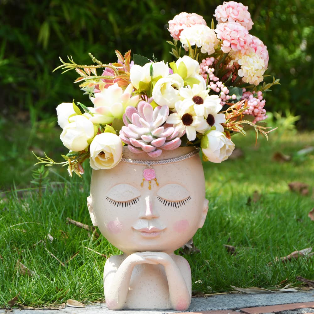 BXLE Cute Girl Face Planter Pot - Resin Princess Flower Vase for Indoor Plants, Female Bust Decor Statue Gift (Pray for Health) - Perfect for Home Office Desk Decor, Boho Room Aesthetics & Unique Housewarming Present