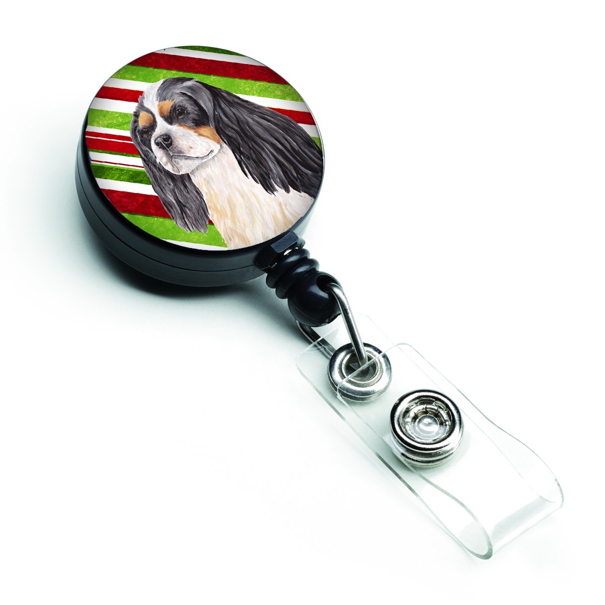 Cavalier Spaniel Christmas Candy Cane Retractable Badge Reel ID Holder - Perfect for Holiday Office Parties, Pet Lover Gifts & Veterinary Clinic Staff Accessories