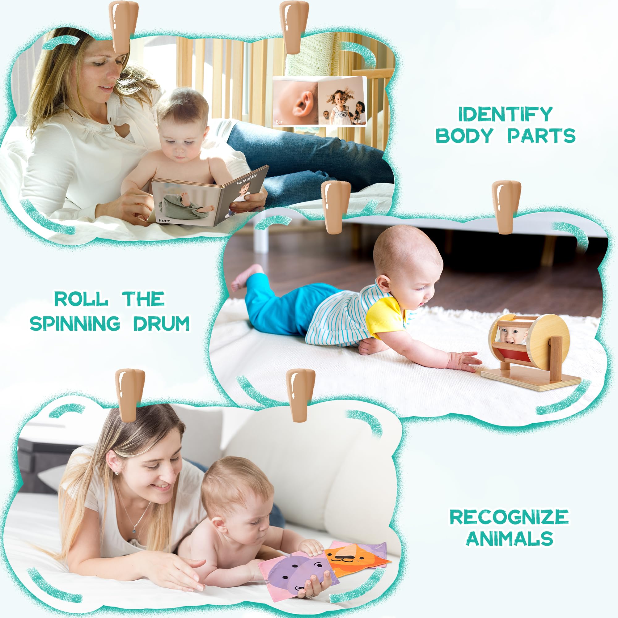 Montessori Toys for Babies 0-6 Months | 8-in-1 Educational Sensory Toy Set for Newborns 0-3-6 Months | Includes Tissue Box, High Contrast Toys, Spinning Drum, Teether | Perfect for Early Learning & Playtime at Home or On-the-Go