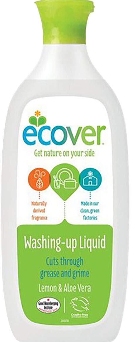 Ecover Wash Up Liquid Dish Soap - Lemon & Aloe Vera 1L (33.8 fl oz) | Plant-Based, Eco-Friendly | Perfect for Hand Washing Dishes, Pots & Pans in Kitchen, RV, Camping