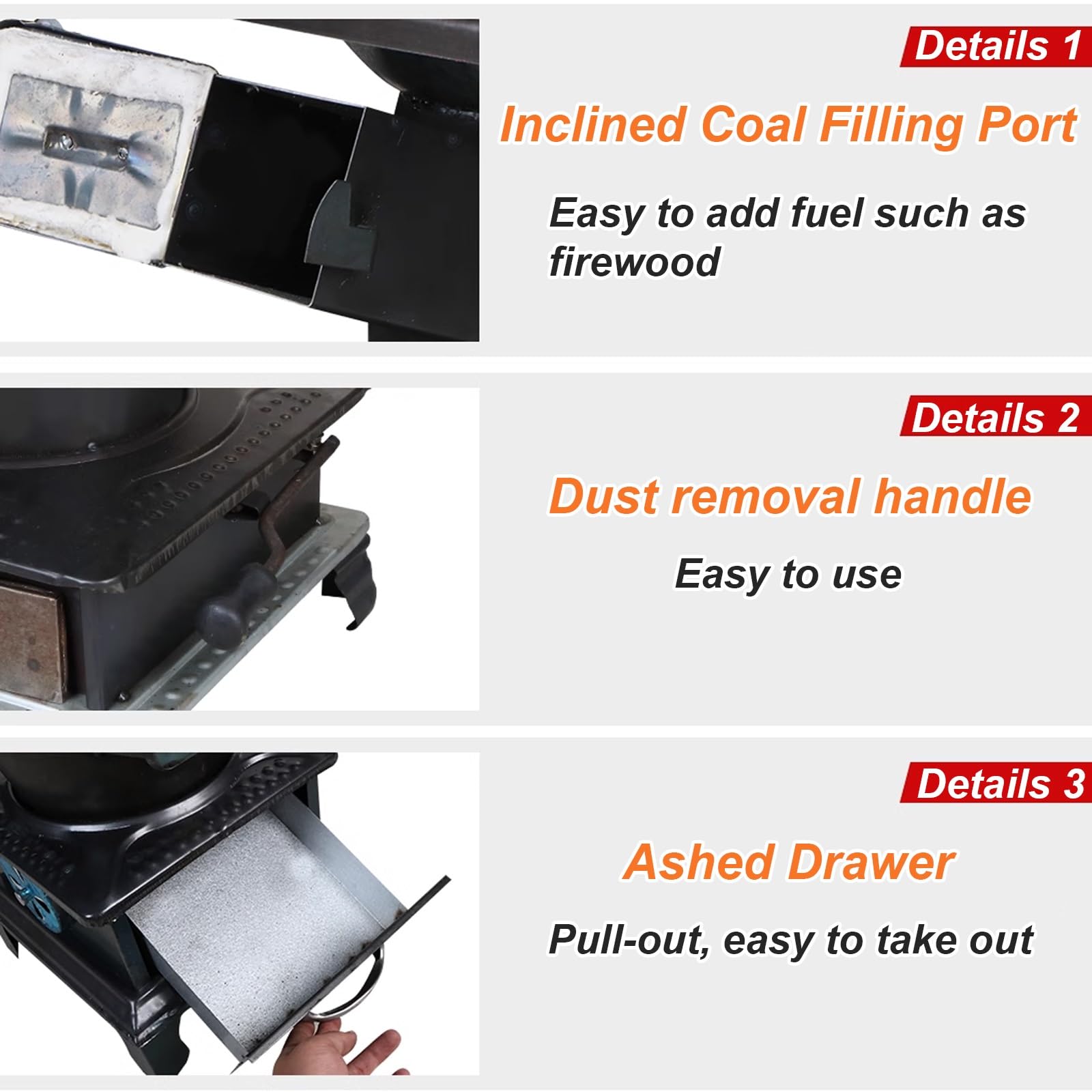 Cast Iron Wood Burning Stove for Camping & Home Heating - Hand Welded Wood Stove with Stabilized Legs & Large Gray Box | Perfect for Outdoor Adventures, Emergency Heating & Backyard Cooking