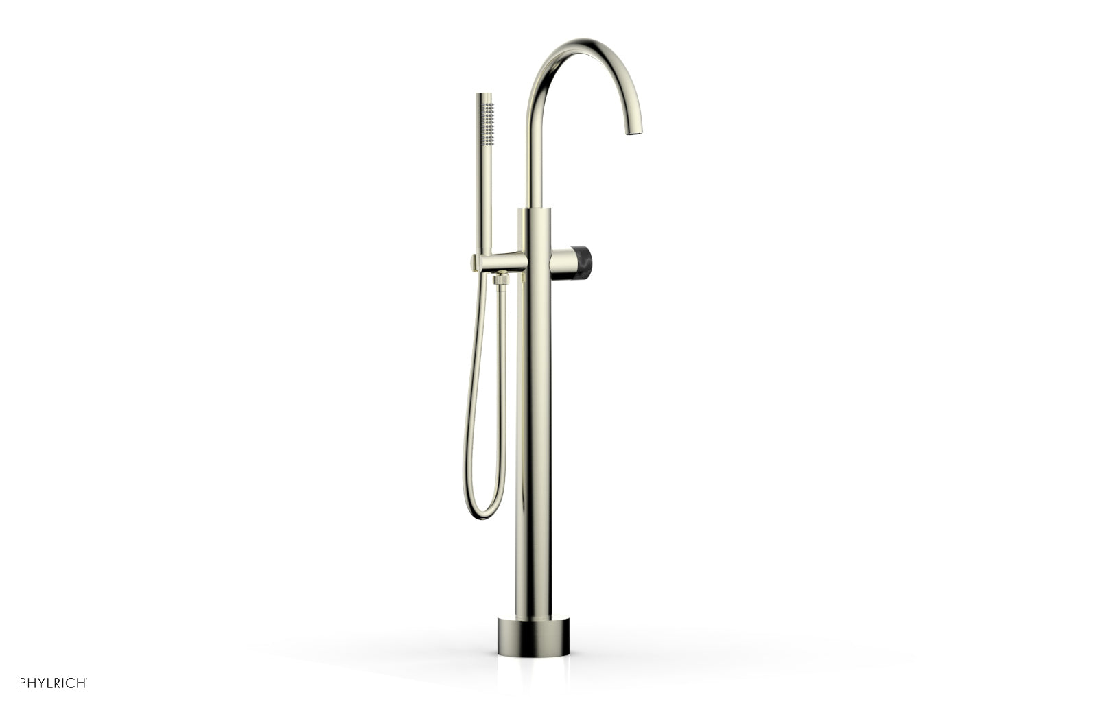 BASIC II Low Floor Mount Tub Filler with Black Marble Handle & Hand Shower - Model 230 47 03 - Perfect for Modern Bathroom Renovations and Spa-Like Showers