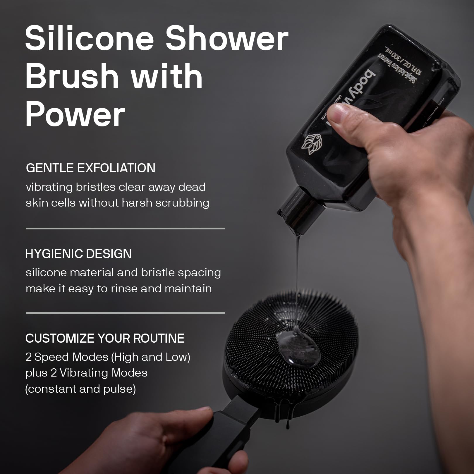 Black Wolf Body Wash & Sonic Scrubber Pro Kit for Men - Charcoal Powder Shower Gel with Vibrating Face & Body Brush, Waterproof Massage Brush & Salicylic Acid Body Wash for Deep Cleansing & Rich Lather | Perfect for Shower, Gym & Post-Workout Skincare Routine
