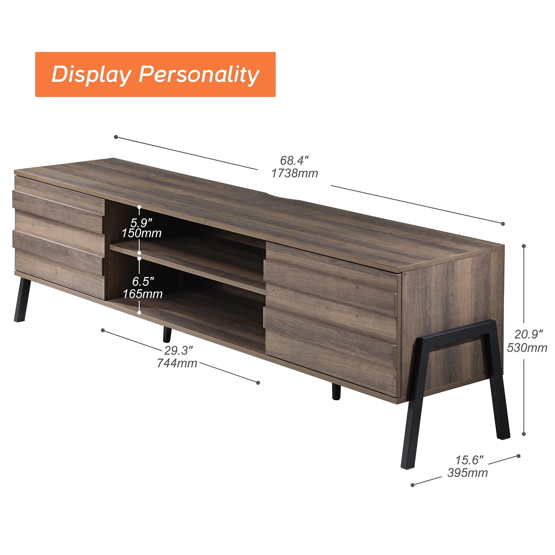 Mid-Century Modern LED TV Stand for 70-80 Inch Flat Screen TVs - Wood Media Console with Storage - Entertainment Center for Living Room & Bedroom - Perfect for Movie Nights & Home Theater Setup