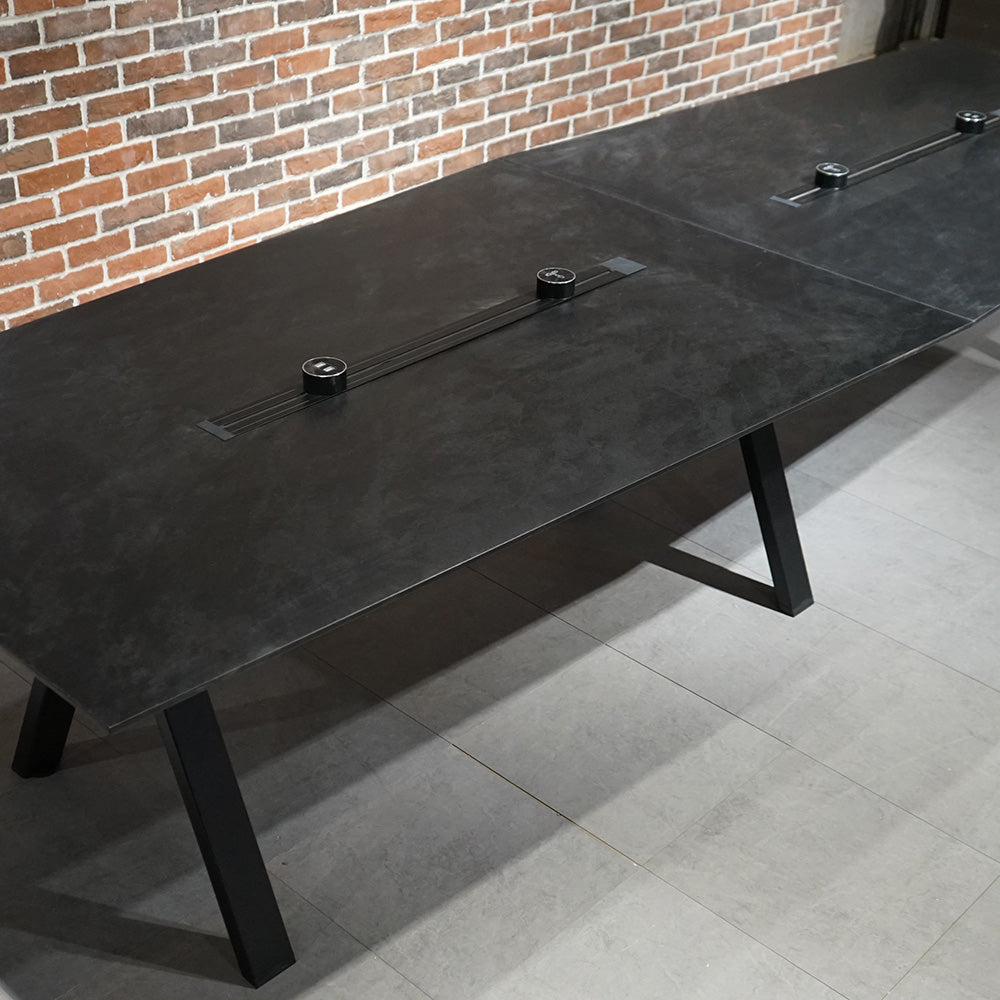 Premium DOLAN 12ft Boardroom Meeting Table - Black Concrete Finish for Executive Offices & Conference Rooms - Ideal for Corporate Meetings & Professional Workspaces