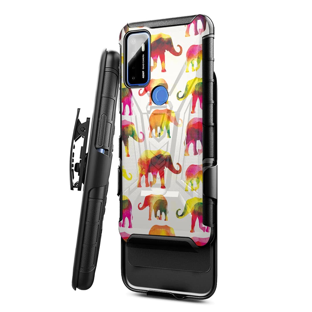 Military Shockproof Phone Case for Cricket Dream 5G & AT&T Radiant Max 5G - Heavy Duty Kickstand Belt Clip Holster Cover (Watercolor Elephant Design) | Perfect for Outdoor Activities, Work & Travel Protection