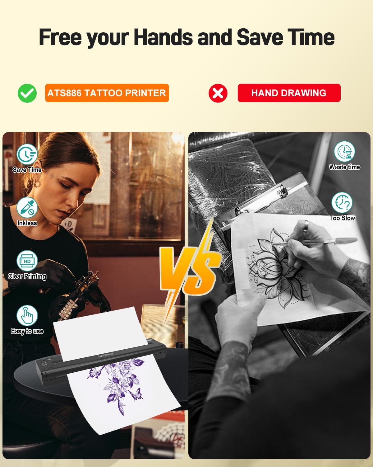 YILONG ATS886 Bluetooth Thermal Tattoo Stencil Printer - Portable Tattoo Machine for Artists & Beginners, Smartphone/PC Compatible - Perfect for Home Studios & Professional Tattoo Shops