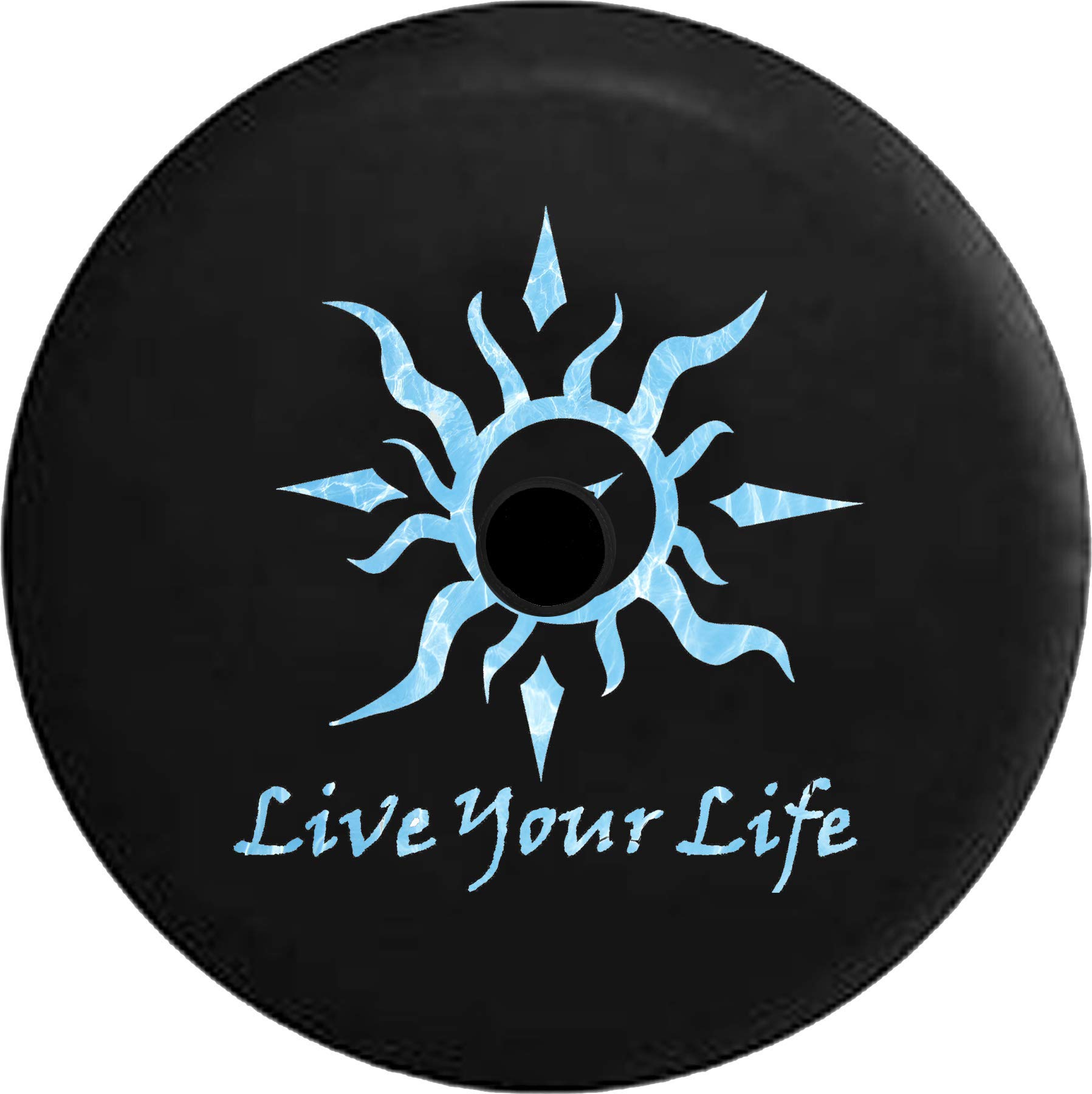 JL Spare Tire Cover with Backup Camera Hole - 33 Inch Black Tribal Sun Compass Water Sealife Design - Durable & Waterproof for Jeep Wrangler, SUVs, Trucks - Perfect for Off-Road Adventures & Outdoor Camping