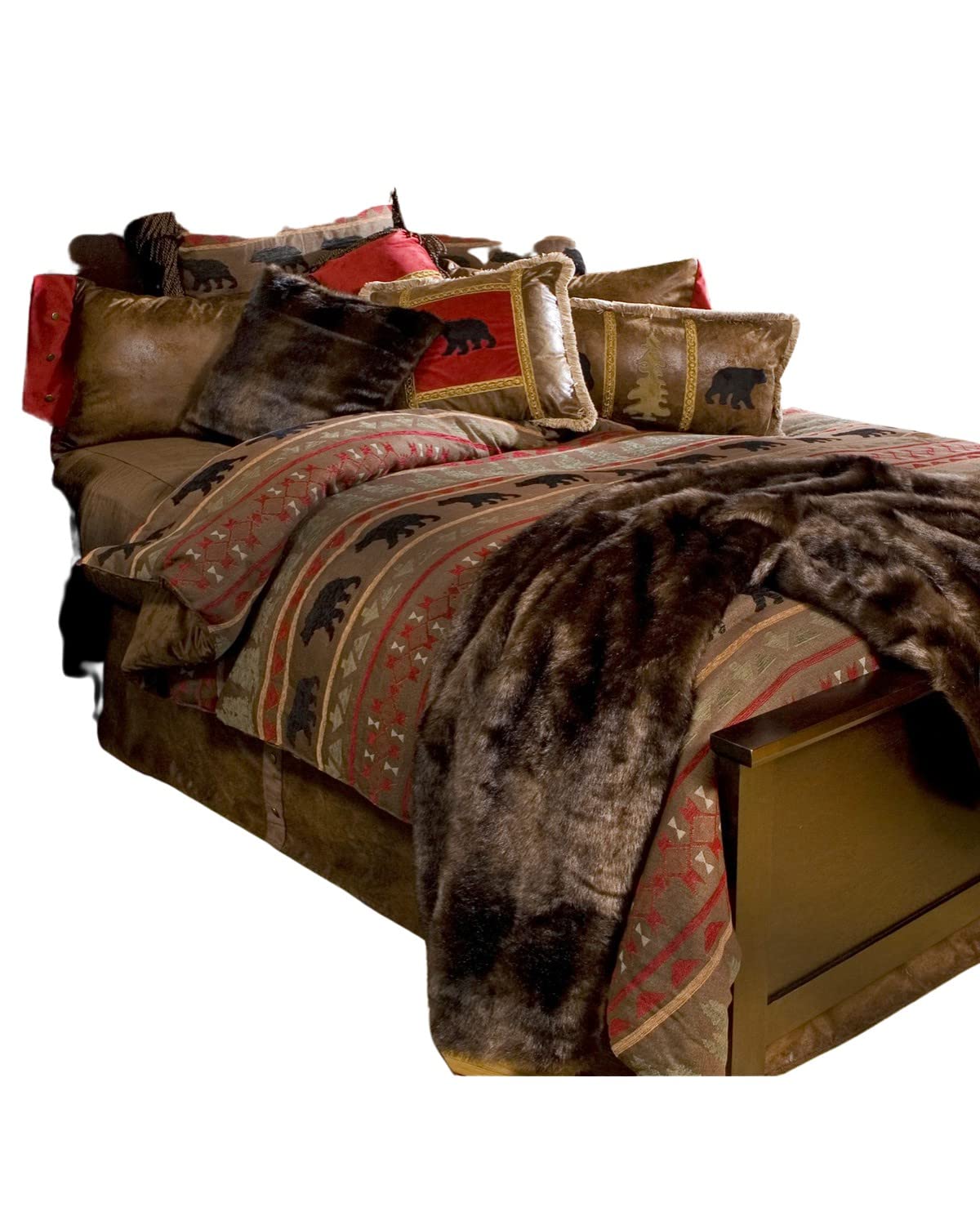 CARSTENS, INC. Woven Chenille 5-Piece Rustic Bedding Comforter Set - Bear Country Design for Full/Queen Size Beds | Cozy & Warm Winter Bedroom Decor