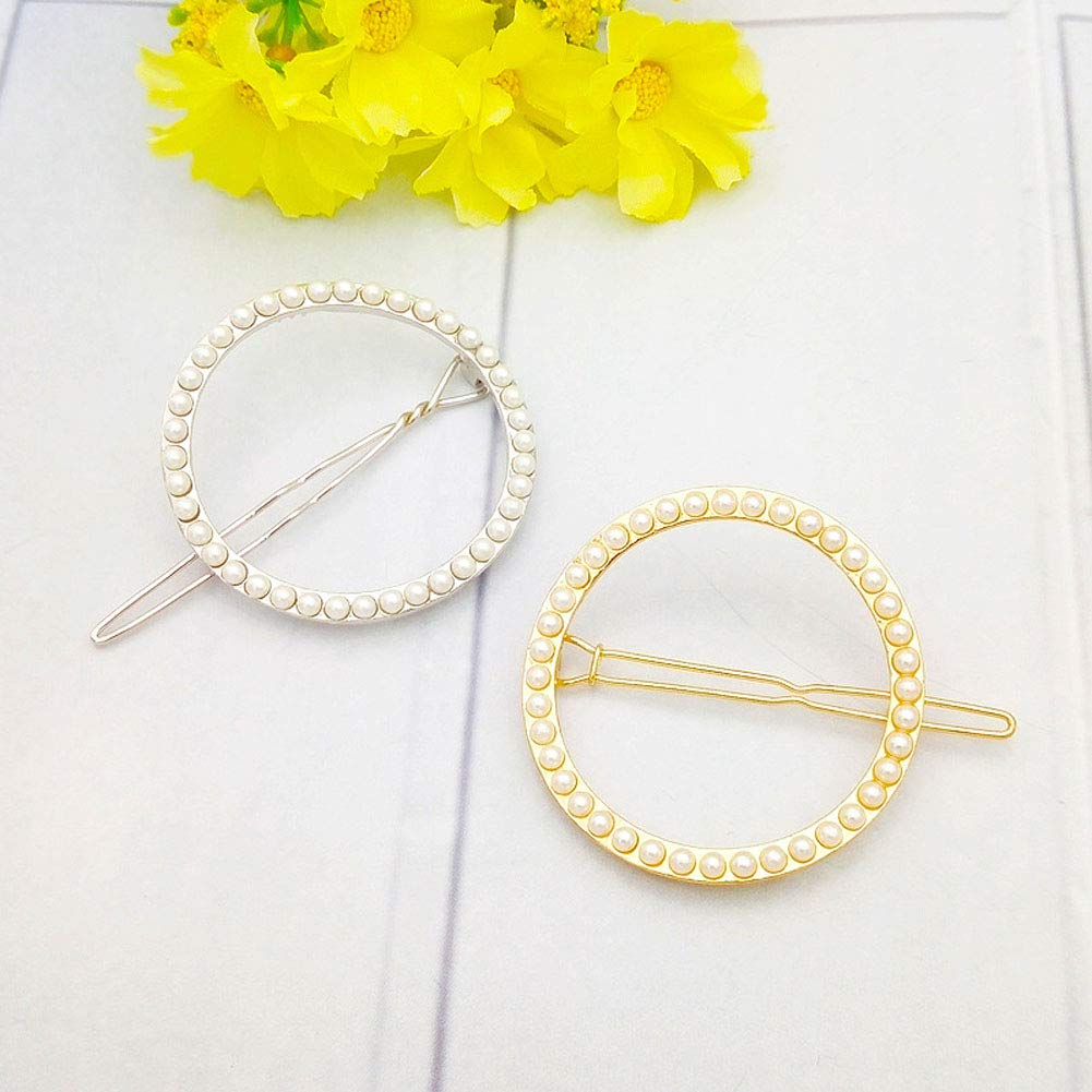 4 Pcs Pearl Hair Clips - Metal Moon Circle Shaped Frog Buckle Hairpins for Women & Girls | Barrettes Hair Accessories for Wedding, Party & Everyday Use