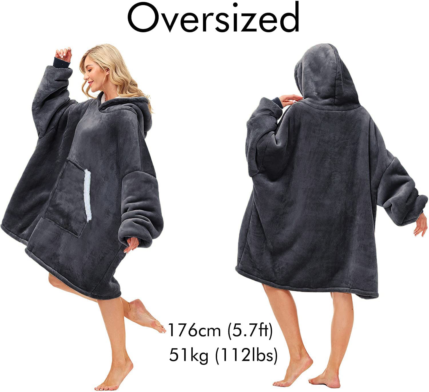 Kipswiza Wearable Blanket Hoodie - Oversized Sherpa Hooded Blanket Sweatshirt with Giant Pockets for Women, Men & Teens | Warm Fleece Lounge Wear for Home, Gifts for Mom & Friends | Dark Gray | Cozy for Movie Nights & Winter Relaxation