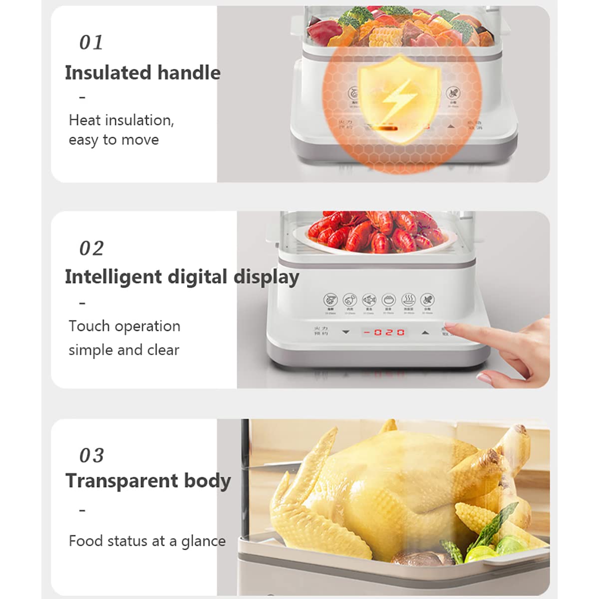 YUNYN 3-Tier Electric Food Steamer 18L/24L - Stainless Steel Steam Rack, 6 Preset Cooking Modes, Stackable Baskets for Vegetables & Meat - Perfect for Healthy Cooking, Meal Prep & Large Family Dinners