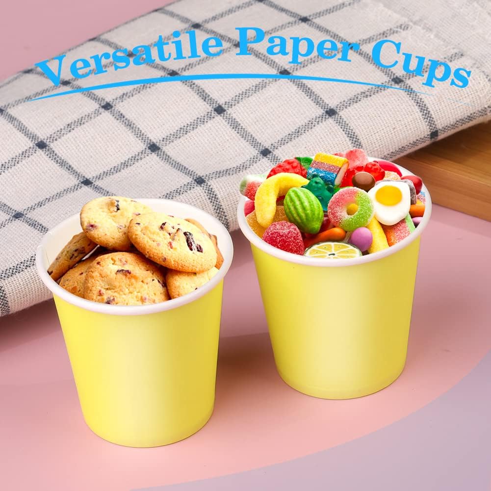 50 Pack 3 oz Disposable Paper Cups - Small Bathroom & Espresso Cups for Mouthwash, Snacks, Condos, RVs & Camping | Eco-Friendly & Convenient (Yellow)