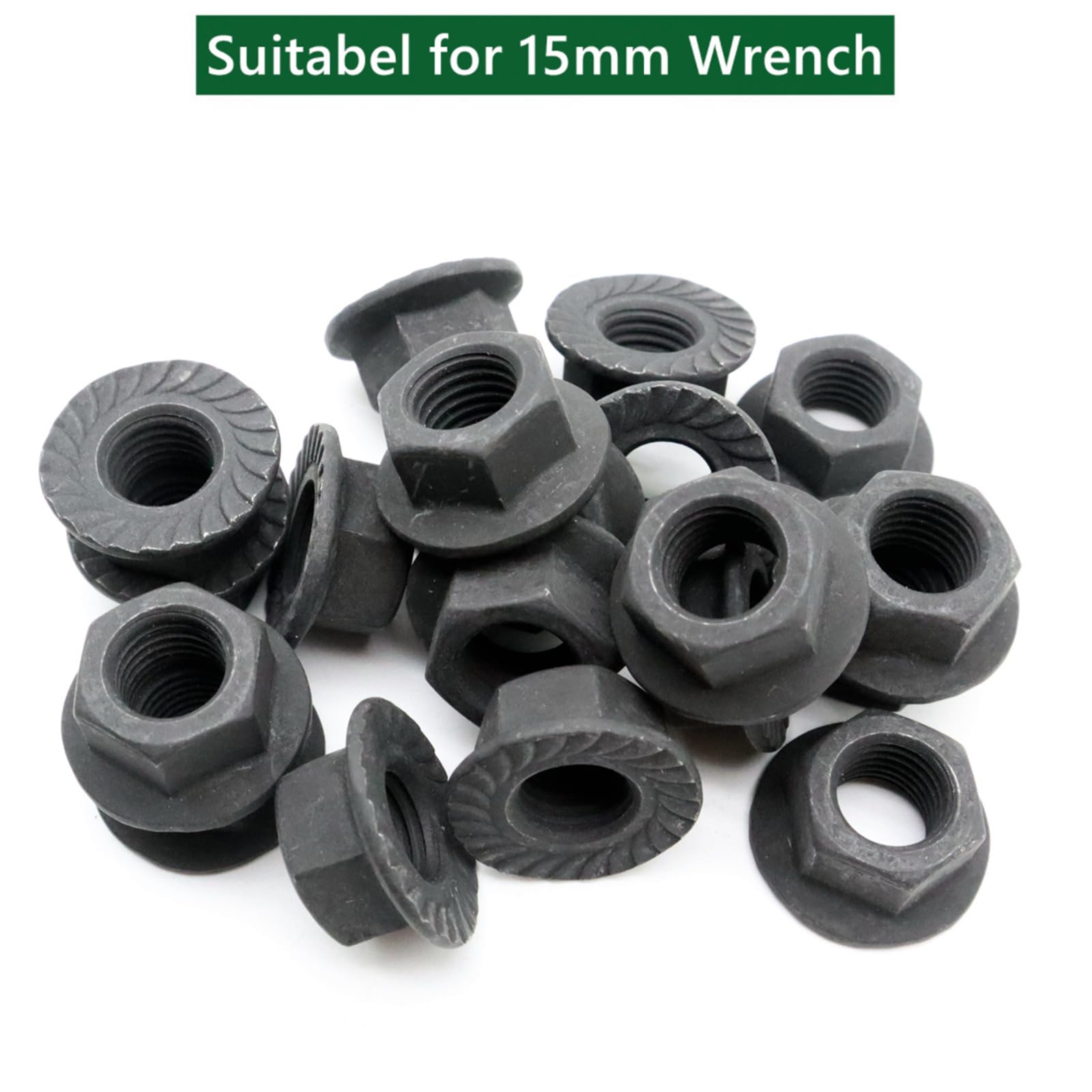 20Pcs M10 x 1.25mm Carbon Steel Serrated Flange Lock Nuts - Metric Hex Flange Nuts with Bright Black Finish - Perfect for Automotive, Machinery & DIY Projects