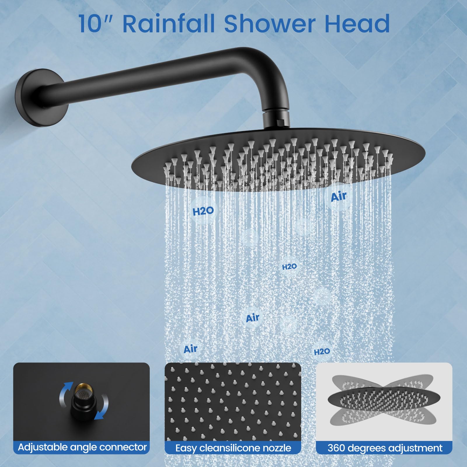 Airuida 2-Function Wall Mounted Shower Faucet Set - High Pressure Brass Handheld Shower with Rough-in Valve & 10 Inch Round Rainfall Shower Head in Matte Black - Perfect for Modern Bathroom Renovations and Spa-Like Shower Experience