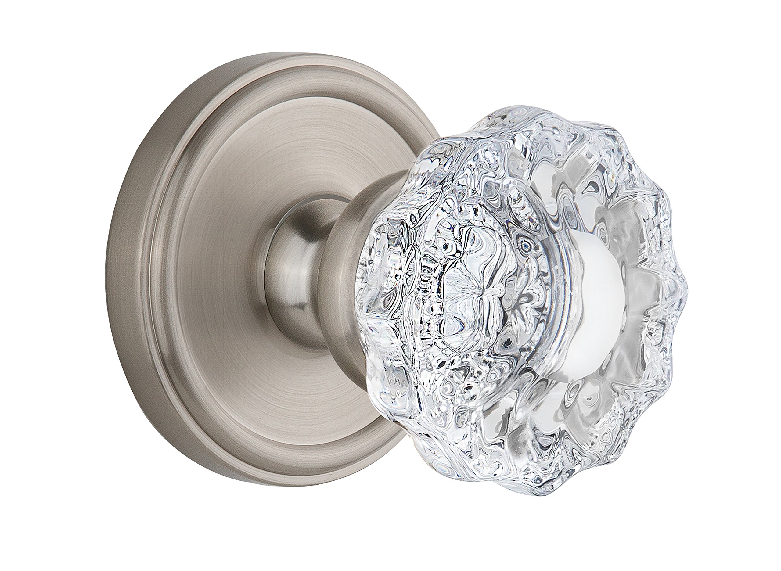 Grandeur 822687 Single Dummy Satin Nickel Georgetown Rosette with Versailles Crystal Knob - Elegant Door Hardware for Traditional & Classic Home Interiors