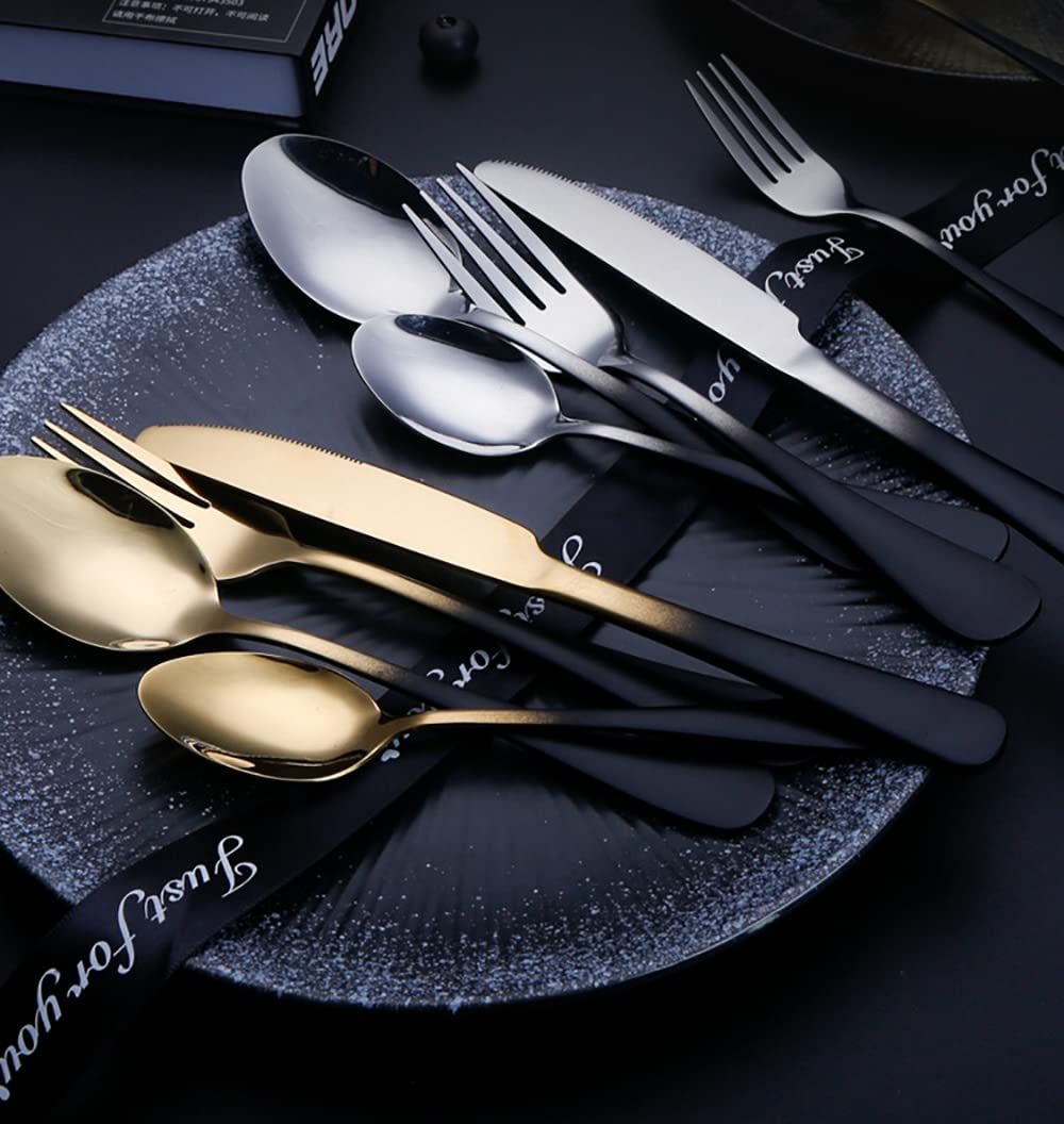 Black Stainless Steel Flatware Set for 4 - 20-Piece Modern Gradient Silverware Cutlery Set with Dinner Forks | Dishwasher Safe | Perfect for Family Dinners, Parties & Everyday Dining