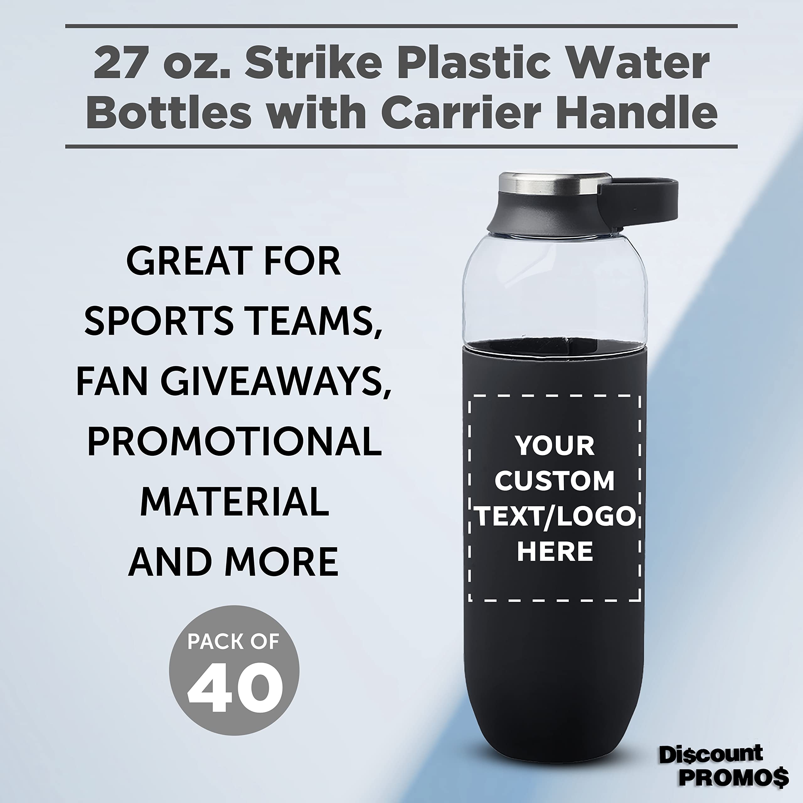Custom 27oz Plastic Water Bottles with Handle - Bulk Pack of 40 Reusable Sports Bottles - Personalized Gym, Hiking & Cycling Water Bottles - Great for Schools, Events & Team Promotions - Black