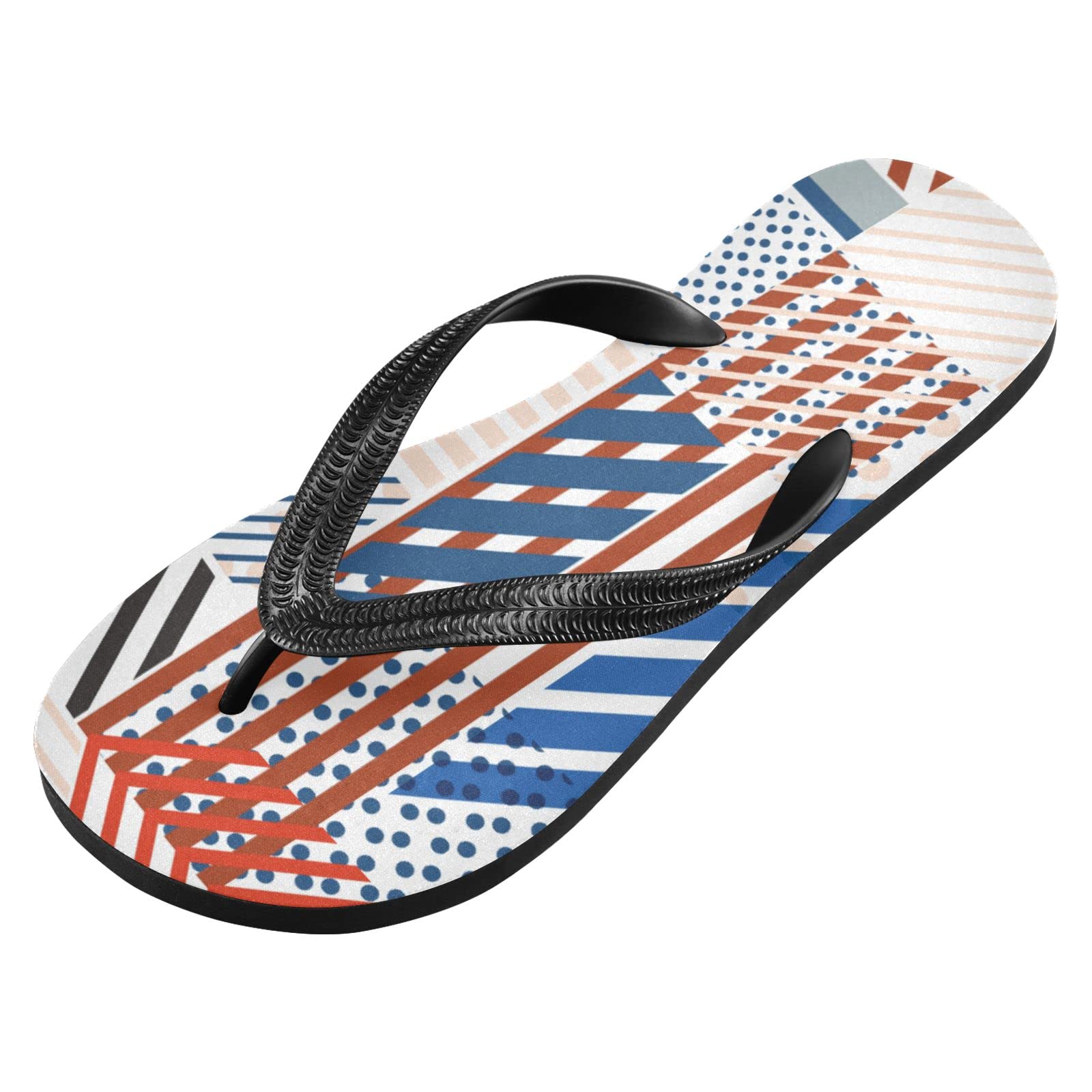 Red, Blue & Black Non-Slip Flip Flops for Women & Men - Comfortable Rubber Beach Sandals with Straps for Summer, Travel, Swimming, Parties & Shower Use