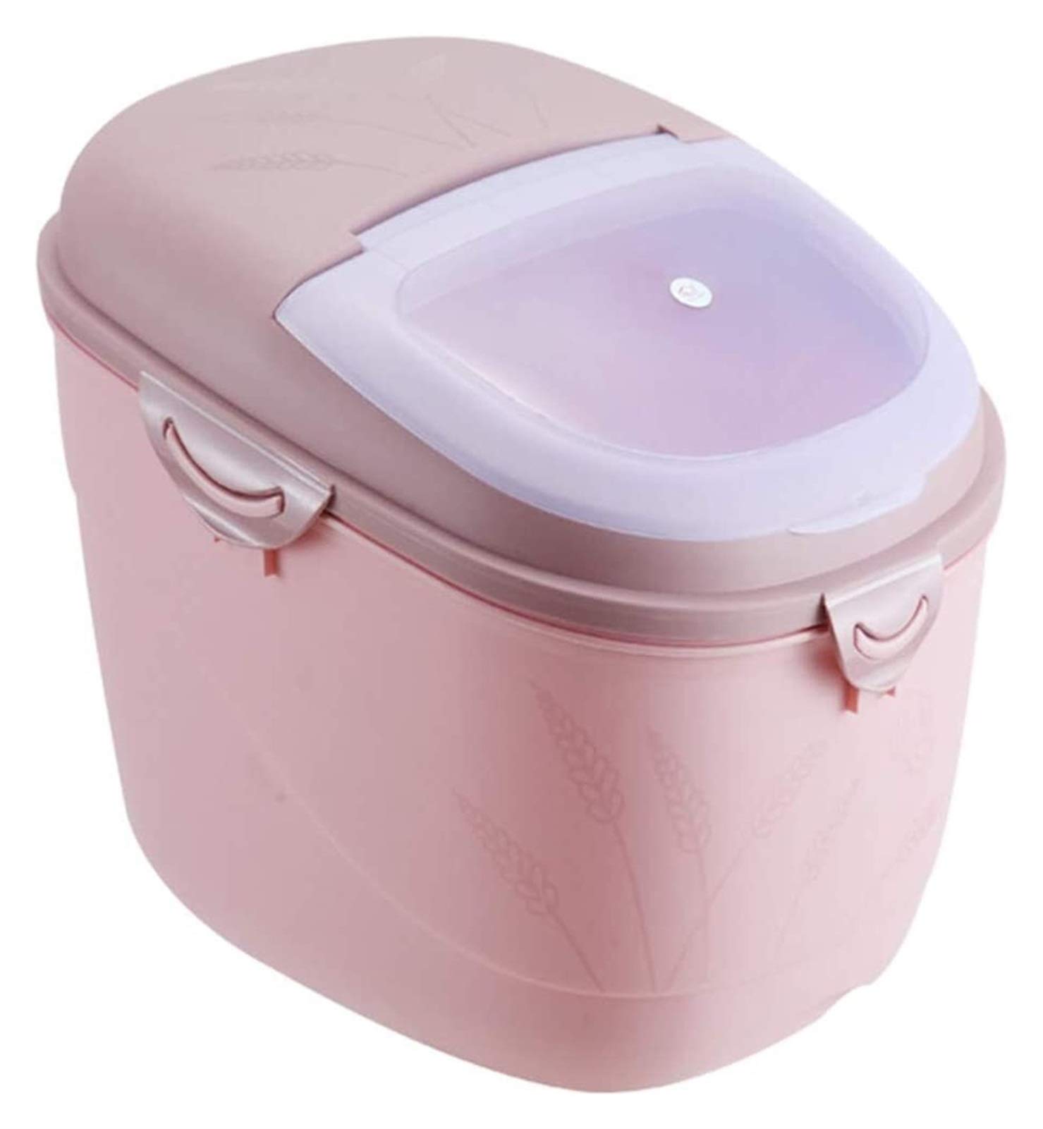 YUESFZ 15KG Plastic Food Storage Container - Airtight Moistureproof Rice Grain Container with Measuring Cup for Kitchen, Pantry & Bulk Food Organization (30x21.5x33cm, Pink) | Perfect for Rice, Flour, Sugar & Dry Goods Storage