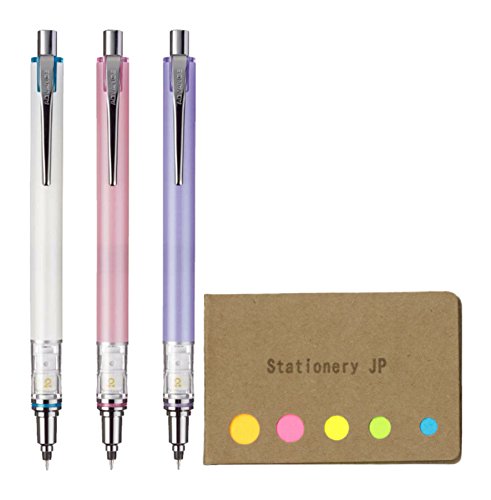 Kuru Toga Advance Auto Lead Rotation Mechanical Pencil 0.3mm - 3 Pack with Sticky Notes (Lavender, Baby Pink, White) - Perfect for School, Office & Engineering Drawings