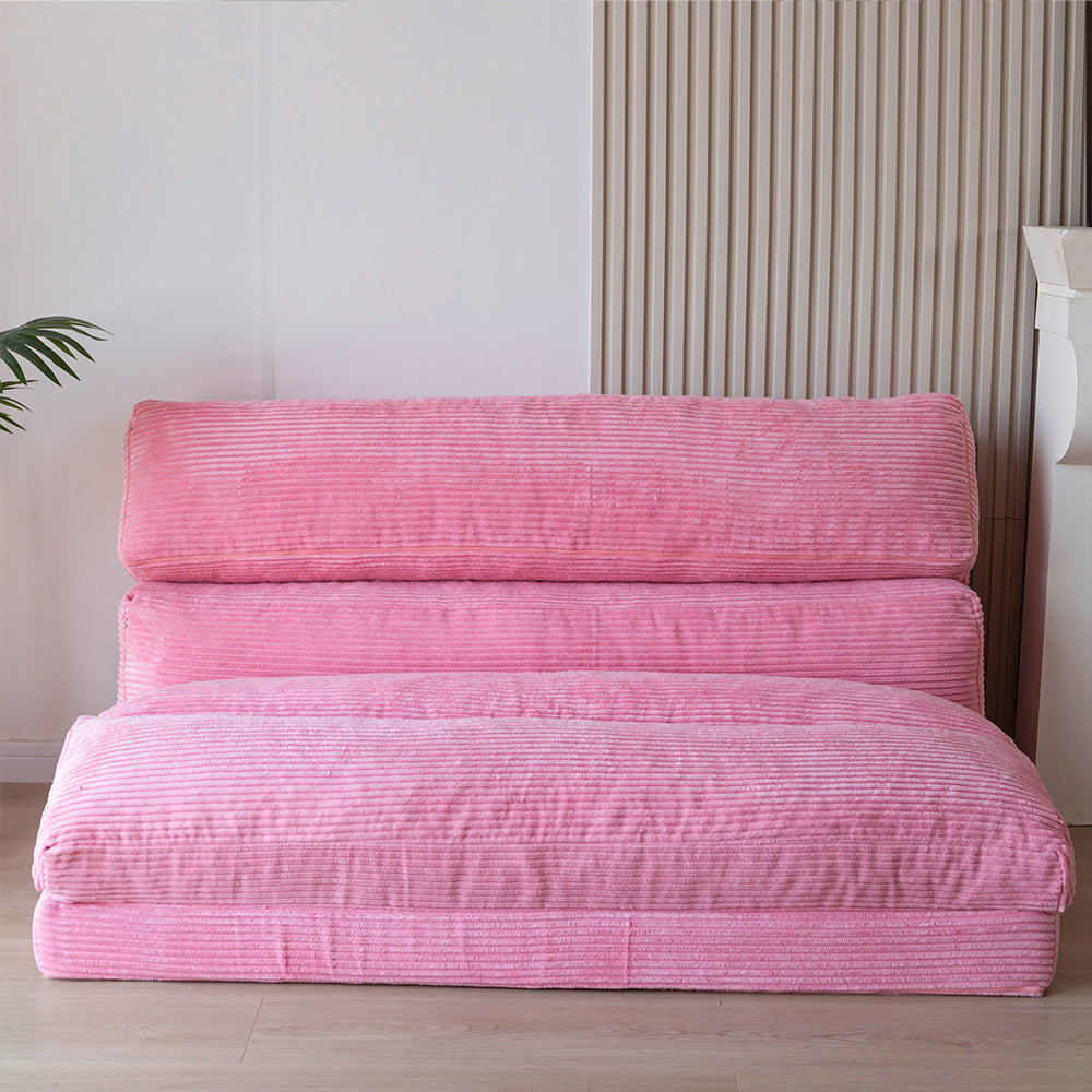 MAXYOYO Folding Sofa Bed - Extra Wide Corduroy Floor Bed in Pink | Convertible Sleeper for Small Spaces, Guest Room & Dorm | Comfortable Lounge Chair for Living Room, Bedroom & Office