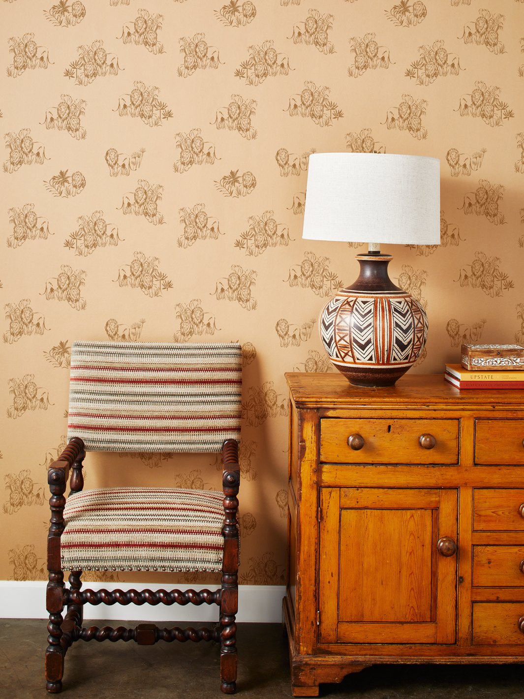 Foliage Lions Kraft Wallpaper by Tea Collection - Premium Self-Adhesive Removable Wallpaper for Nursery, Bedroom, and Living Room Decor