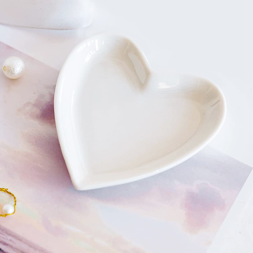 4pcs Ceramic Heart Shaped Jewelry Trays - Elegant Ring Storage & Snack Dishes for Home Organization, Wedding Decor, and Party Serving (White)