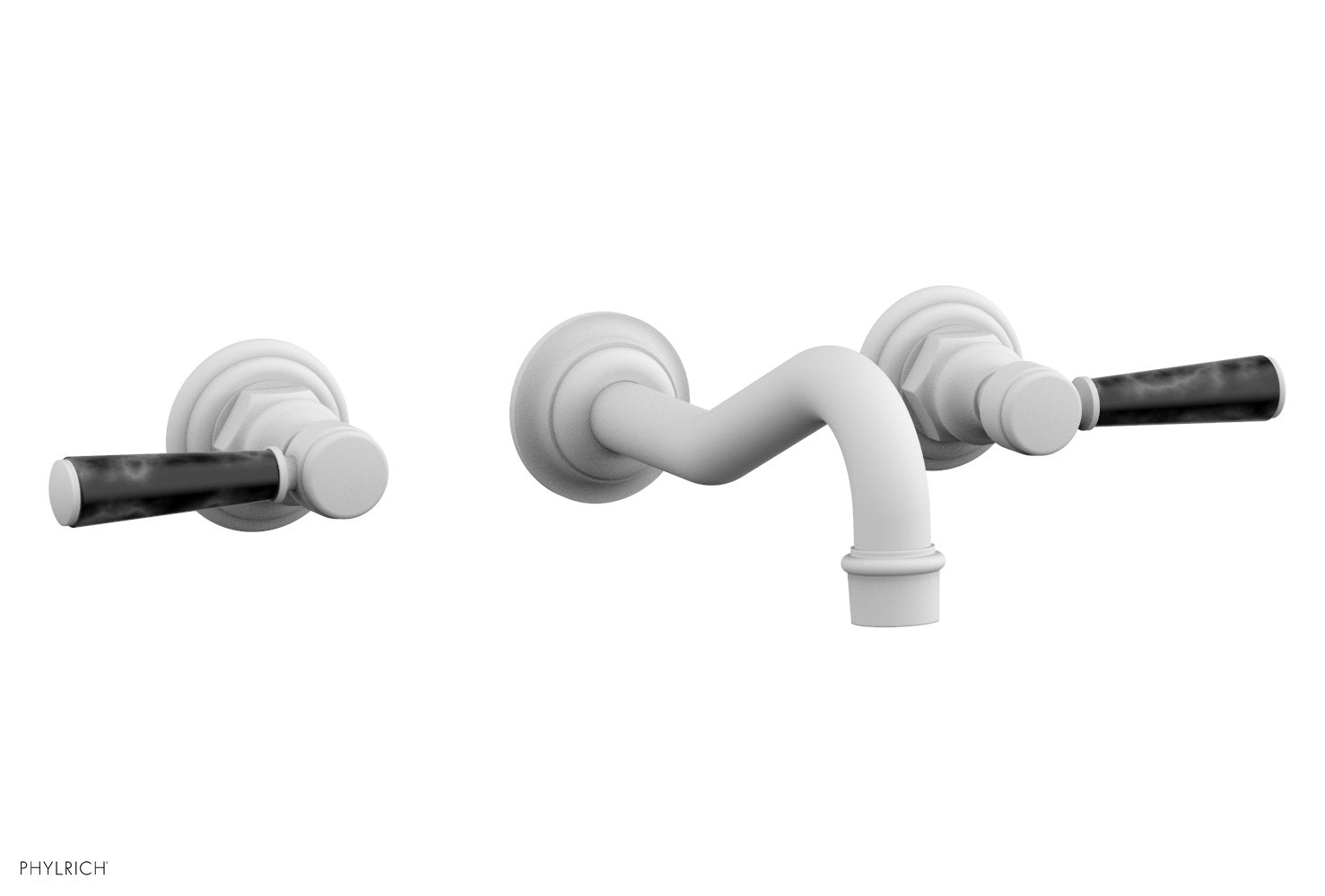 HENRI Wall Lavatory Set - Black Marble Lever Handles 161 13 | Modern Bathroom Faucet for Powder Room, Guest Bath & Luxury Home Decor