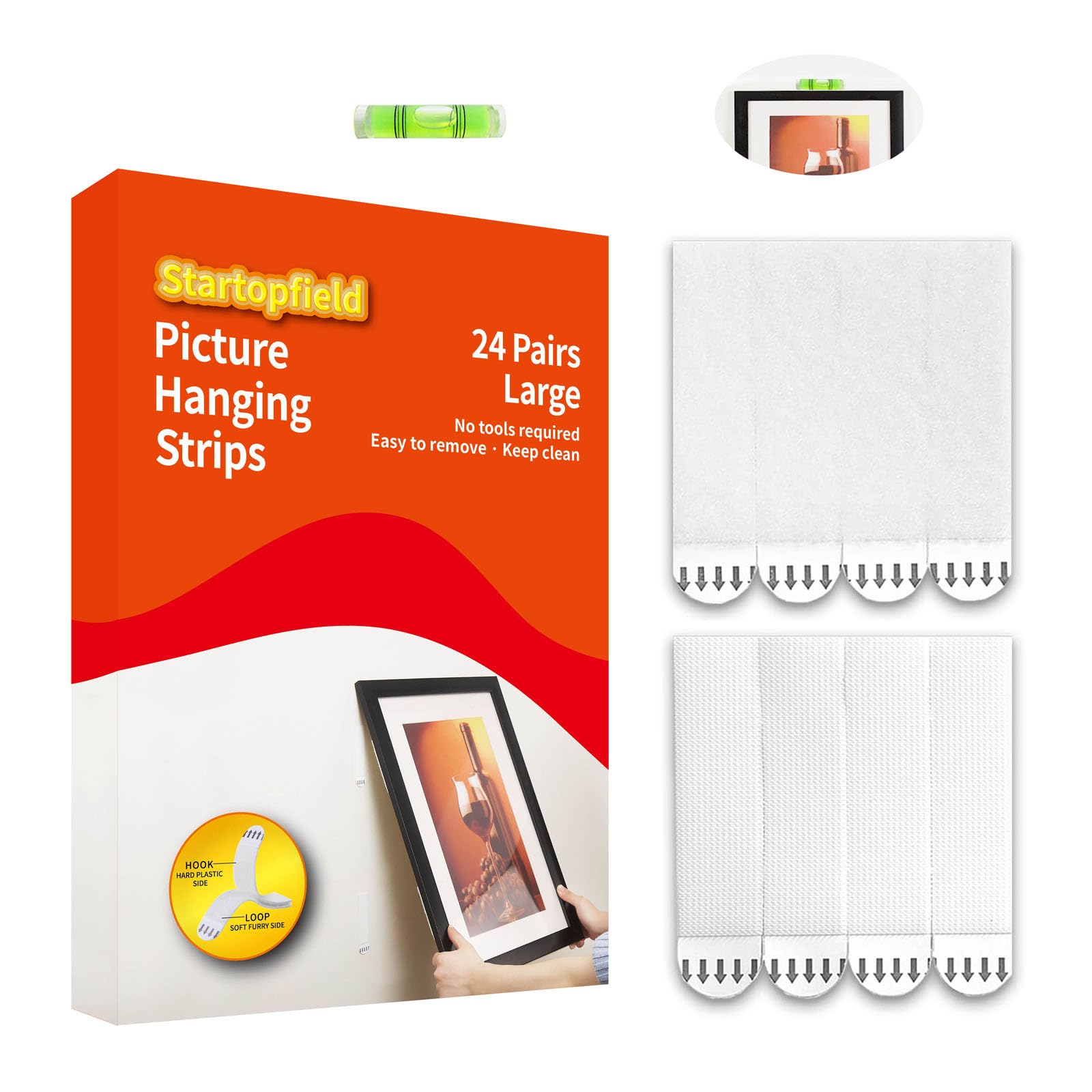 24 Pairs (48 Strips) Heavy Duty Picture Hanging Strips - Removable Hook & Loop Tape for Wall Art, Frames & Posters | Damage-Free Hanging Solution for Home & Office Decor