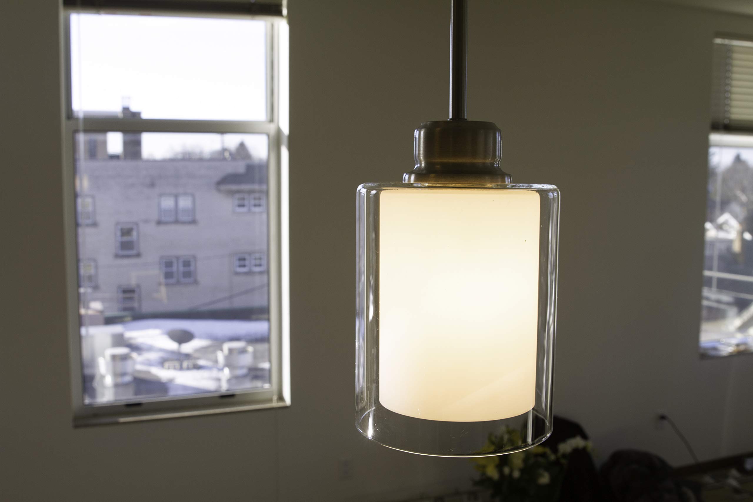 Design House Oslo Traditional 1-Light LED Dimmable Mini Pendant Light with Double Glass Shade - Satin Nickel Finish for Bathroom, Kitchen Island, Bar & Dining Room Lighting