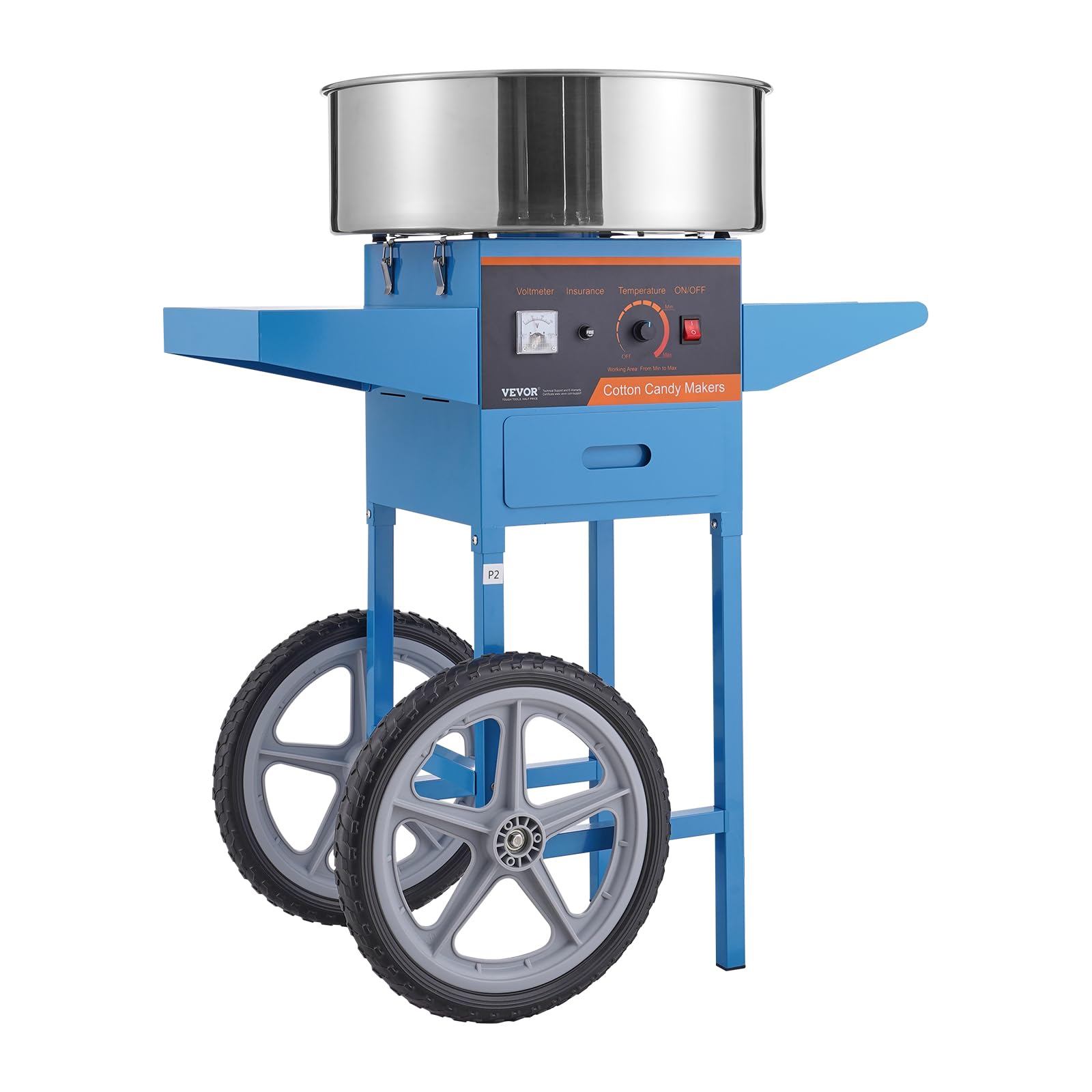 VBENLEM Commercial Cotton Candy Machine with Cart - Electric Candy Floss Maker with Stainless Steel Bowl, Sugar Scoop & Storage Drawer - Perfect for Birthday Parties, Carnival Events, Wedding Receptions & Home Use (Blue)
