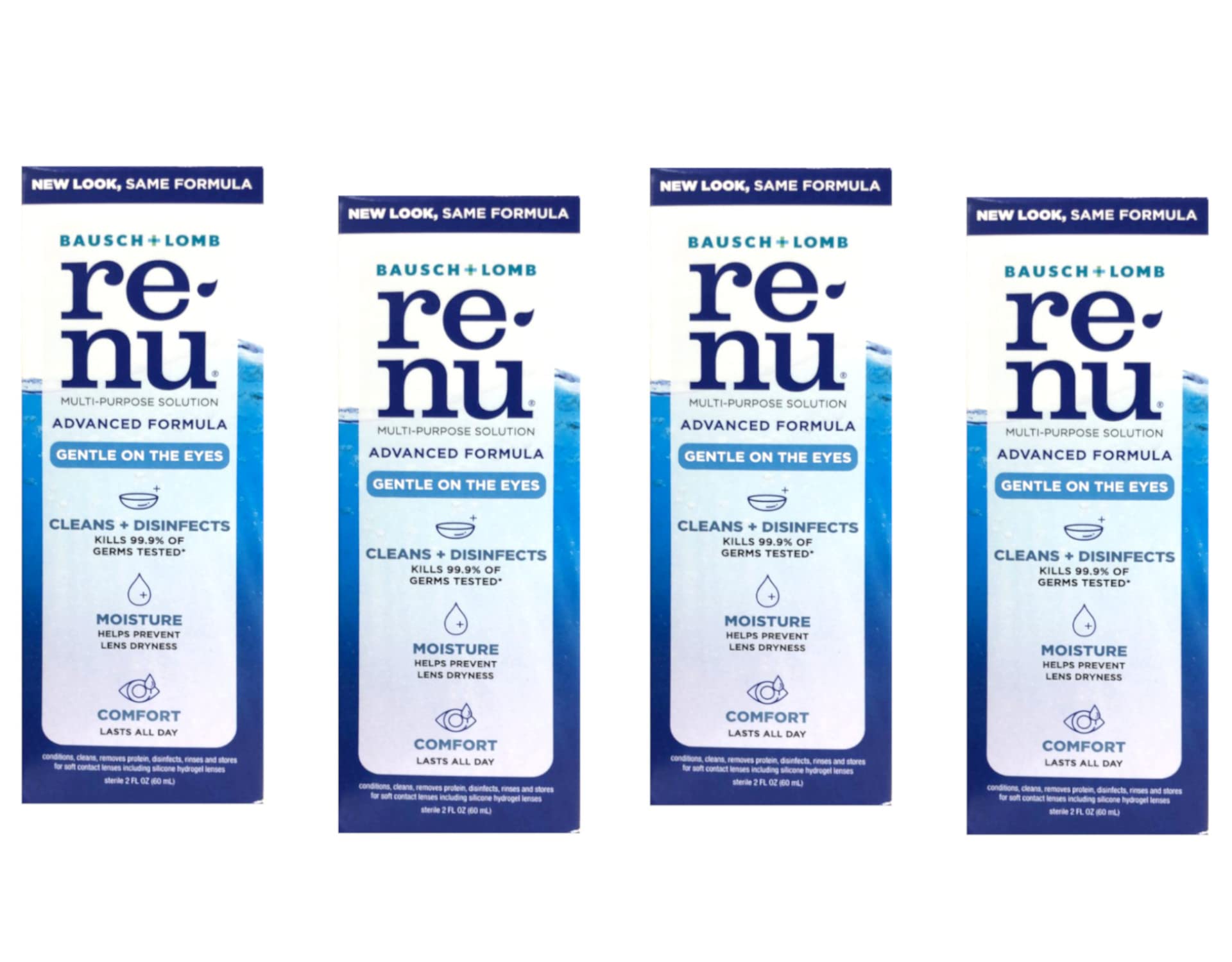 Renu Fresh Multi-Purpose Contact Lens Solution - Travel Size 2 Fl Oz (Pack of 4) | Gentle Cleaning & Disinfecting for Soft Contact Lenses | Perfect for Travel, Gym & Daily Use
