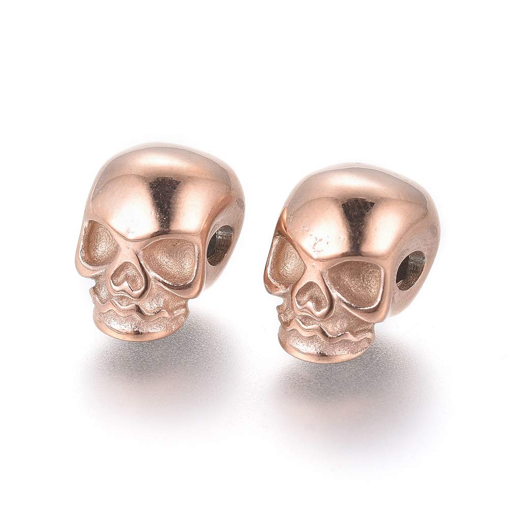 UNICRAFTALE 2pcs Skeleton Head Beads - Stainless Steel Rose Gold Spacer Beads for Jewelry Making (11x8x10mm, 2.5mm Hole) - Perfect for DIY Bracelets, Necklaces & Gothic Style Accessories