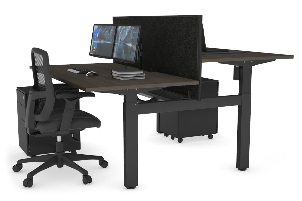 Adjustable 2-Person H Bench Workstation with Black Frame - 1400L x 800W, Cable Management Scallop | Perfect for Office, Home Workspace & Collaborative Environments