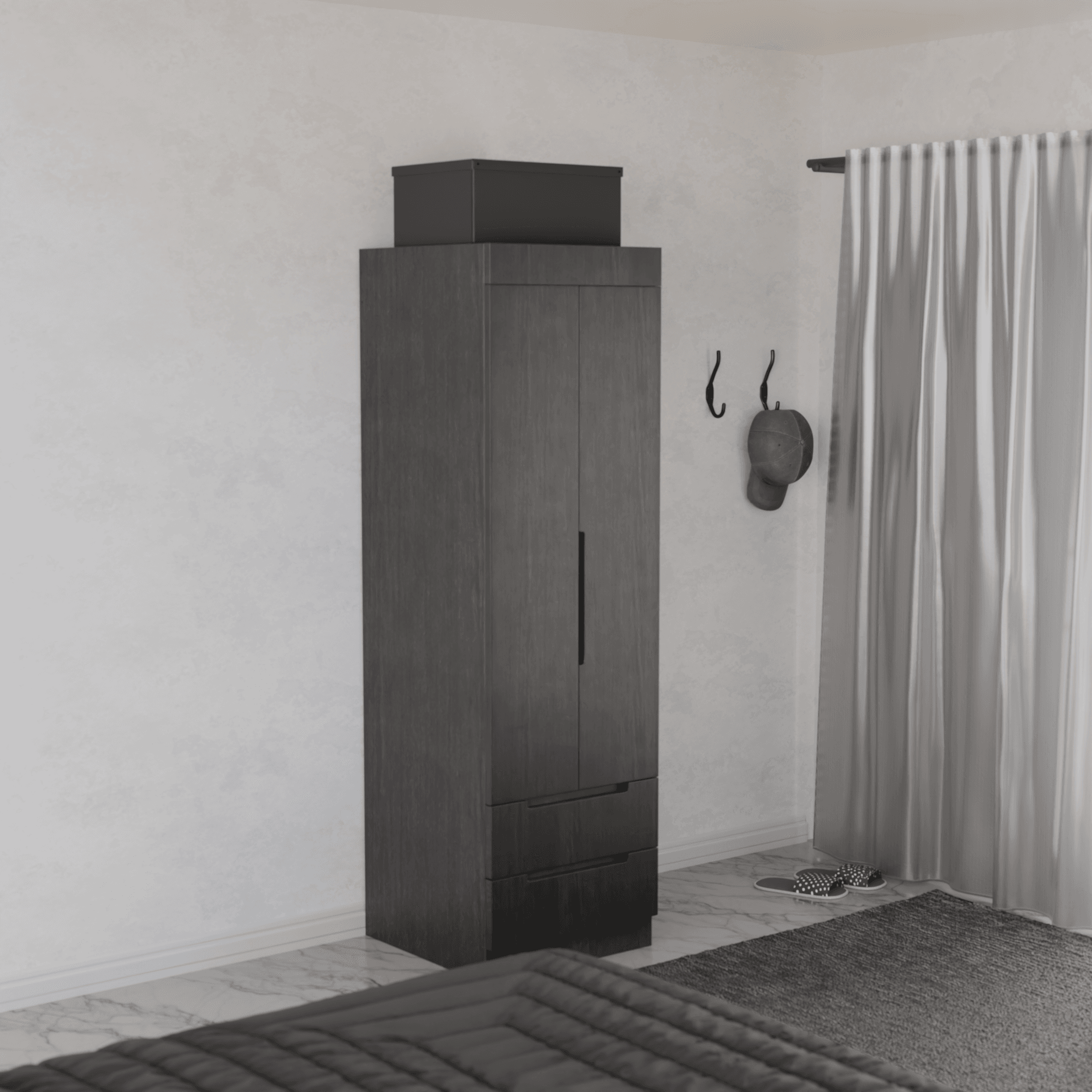 Harris 2 Door Open Wardrobe Closet - Freestanding Storage Cabinet for Bedroom, Living Room & Entryway - Modern Wooden Clothes Organizer with Hanging Rod & Shelves