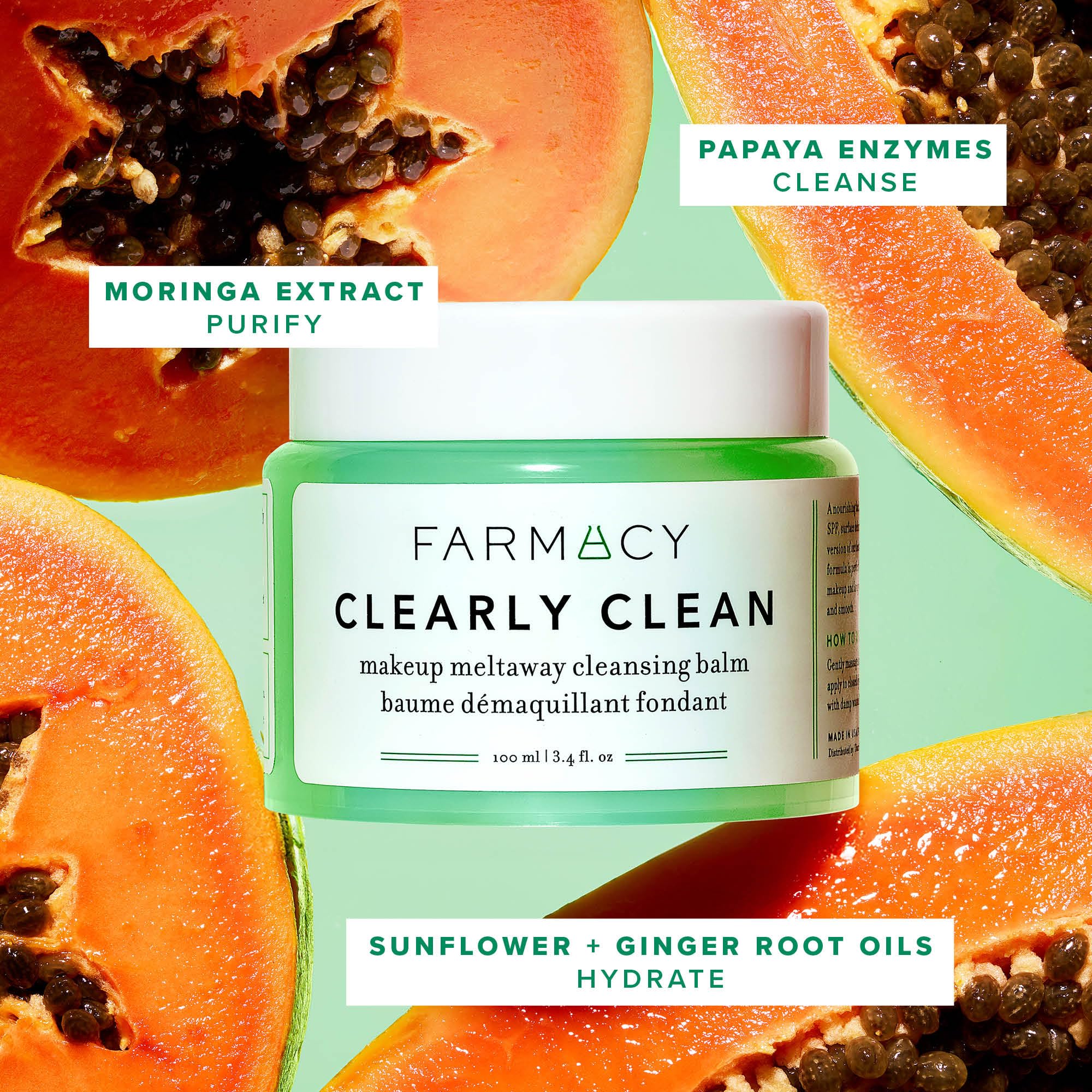 Farmacy Clearly Clean Makeup Remover Cleansing Balm for Sensitive Skin | Oil-Based Gentle Exfoliating Double Cleanser | Transforms from Balm to Milky Lather (50ml) | Perfect for Nighttime Skincare Routine & Travel-Friendly Makeup Removal