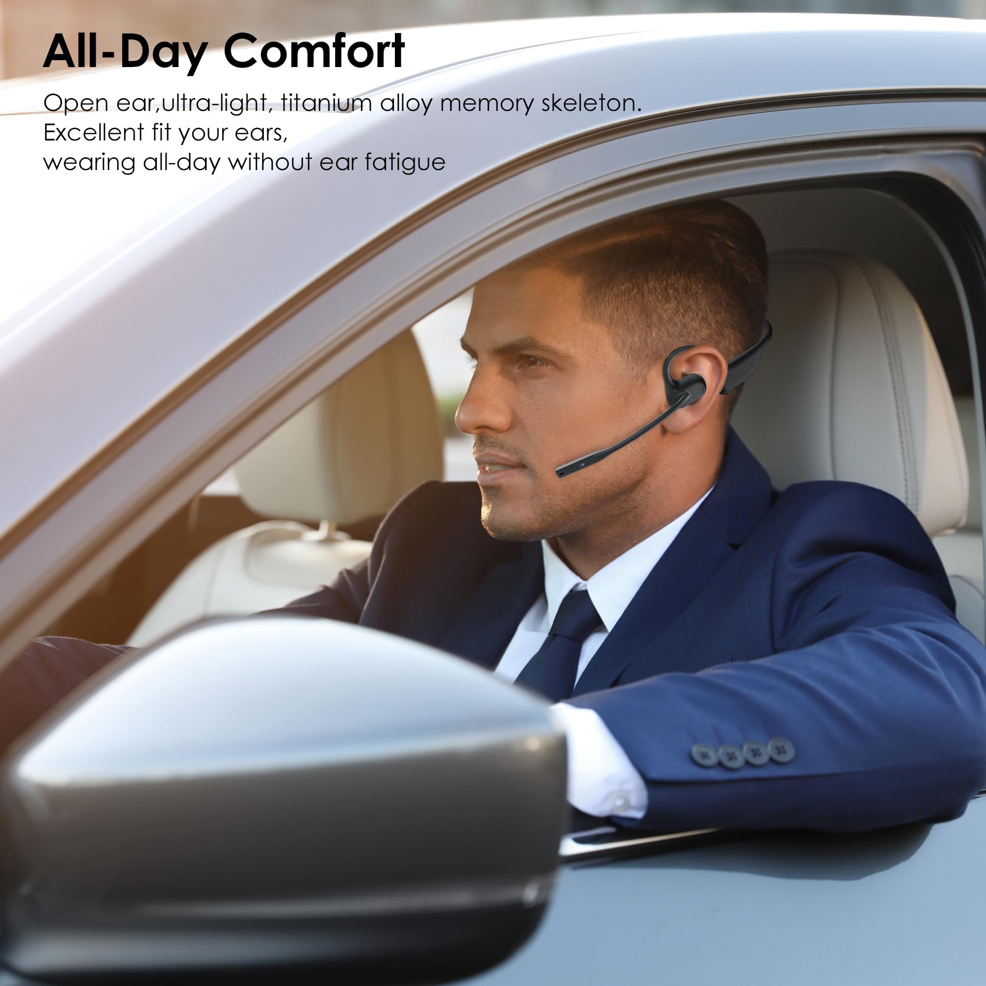 Open Ear Bluetooth Headphones with Microphone - Wireless Headset with AI Noise Cancelling & Mute Function, Dual Connect Bluetooth 5.3 for Work, Sports, Driving - Comfortable for Office Calls, Gym Workouts & Commuting