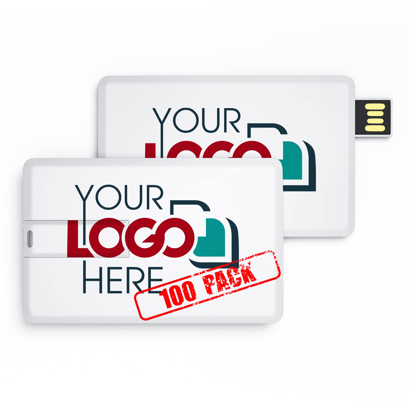 Custom Logo USB Flash Drive 1GB - Bulk 100 Pack Promotional Gift - Personalized Credit Card Style USB Drive for Business Branding, Trade Shows & Corporate Events